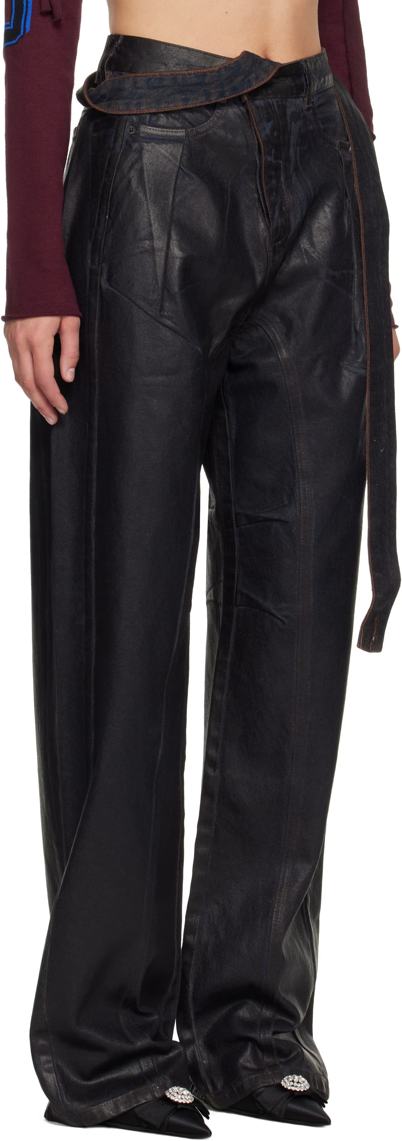 Brown Glazed Baggy Jeans by Ottolinger
