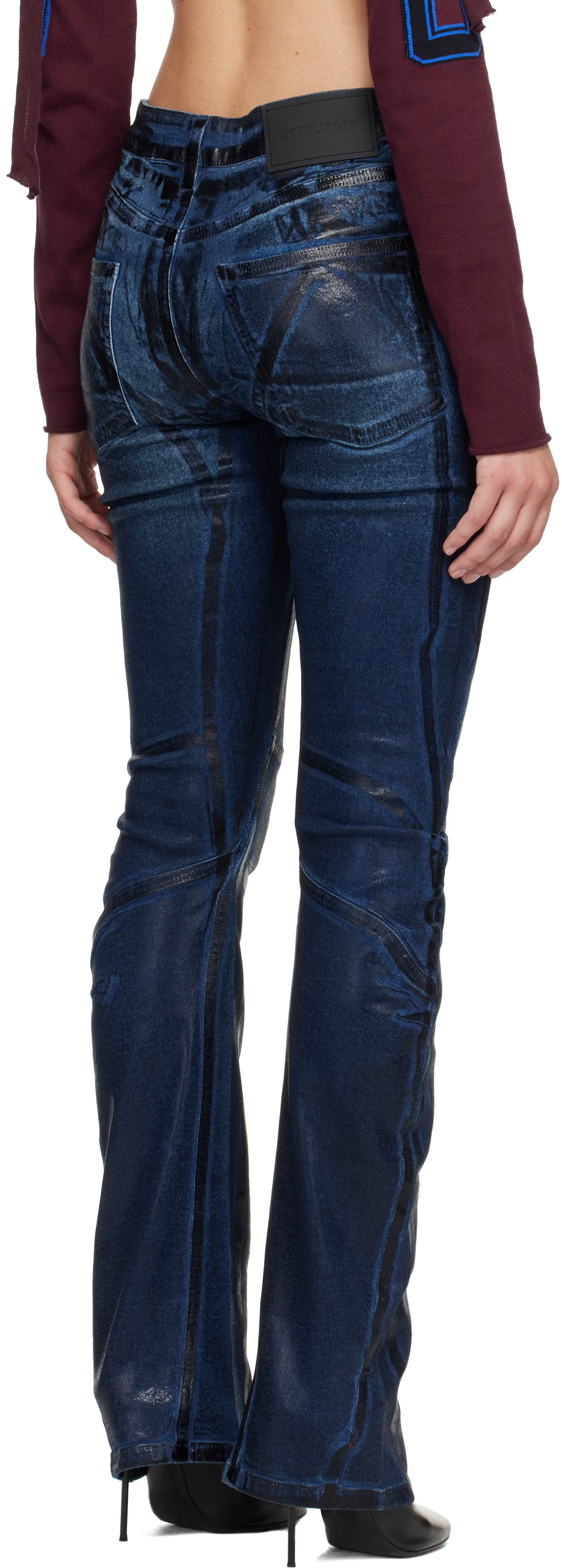 Blue Glazed Curve Jeans by Ottolinger
