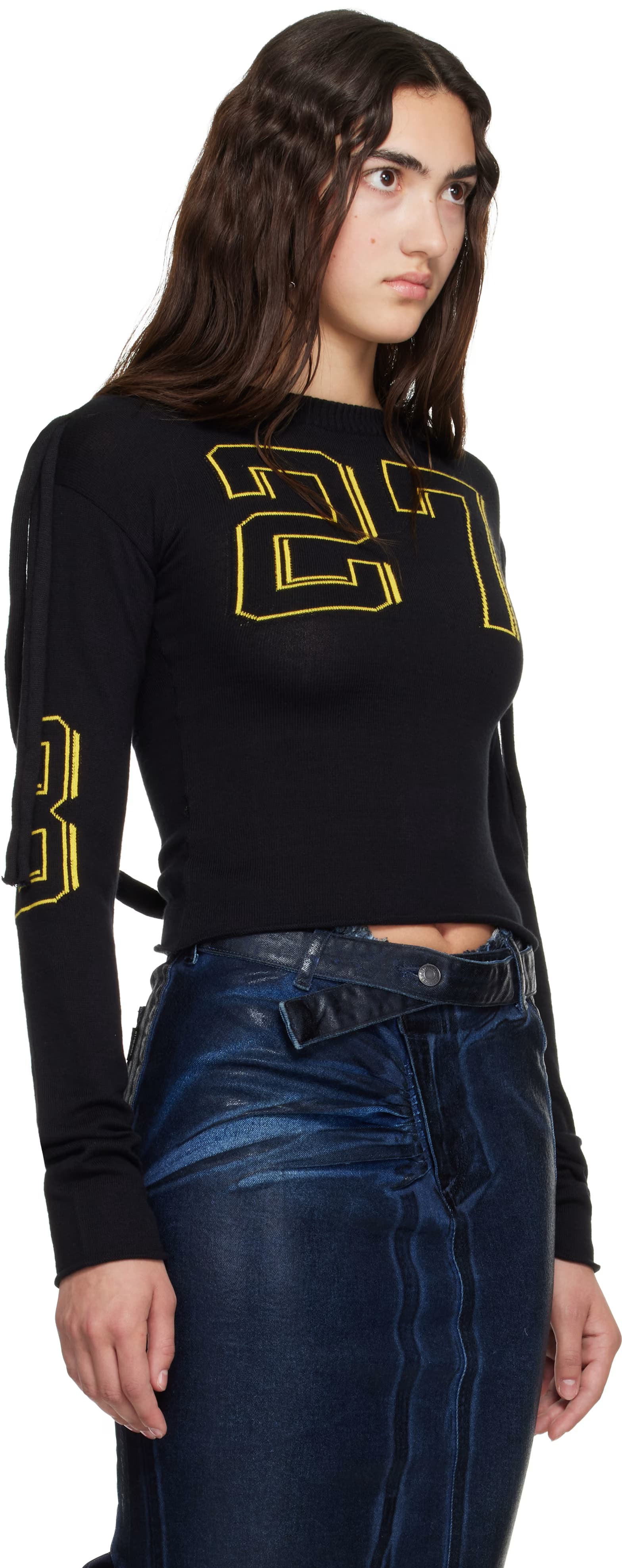 Black Knit Strappy Longsleeve T-shirt 2
