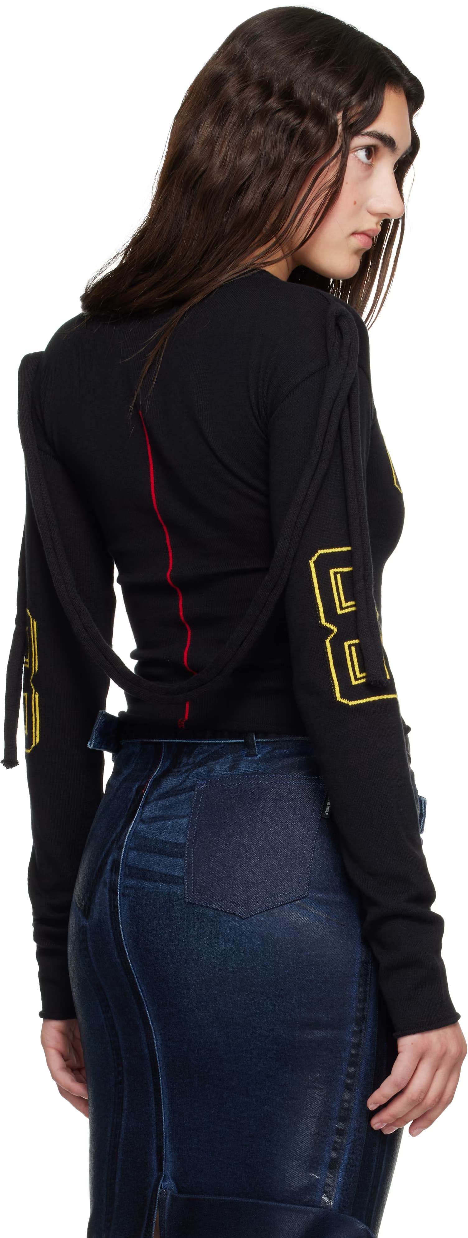 Black Knit Strappy Longsleeve T-shirt 3