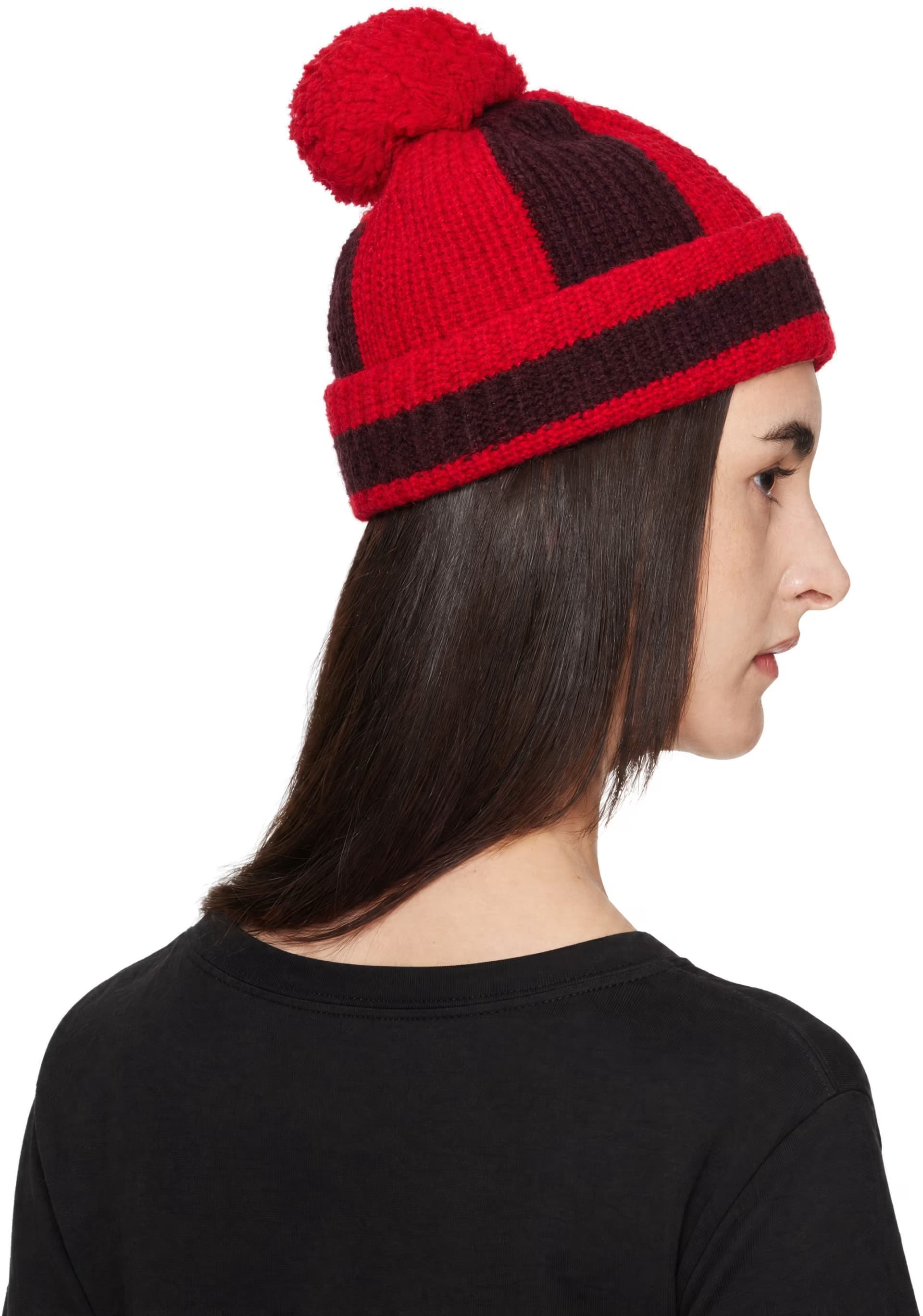 Red & Burgundy Pompom Beanie 3