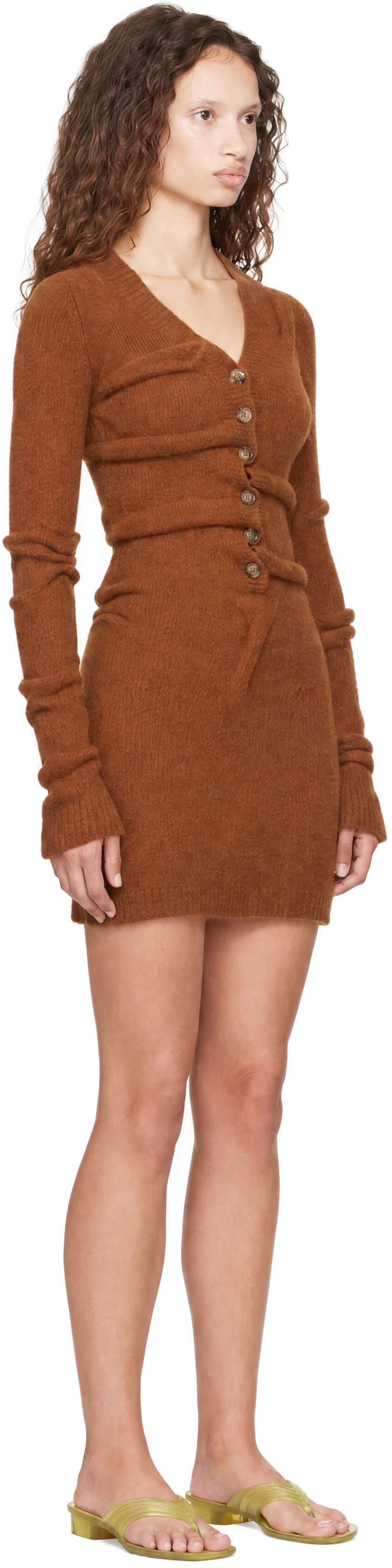 Tan Wrinkled Boiled Knit Cardigan Minidress by Diesel