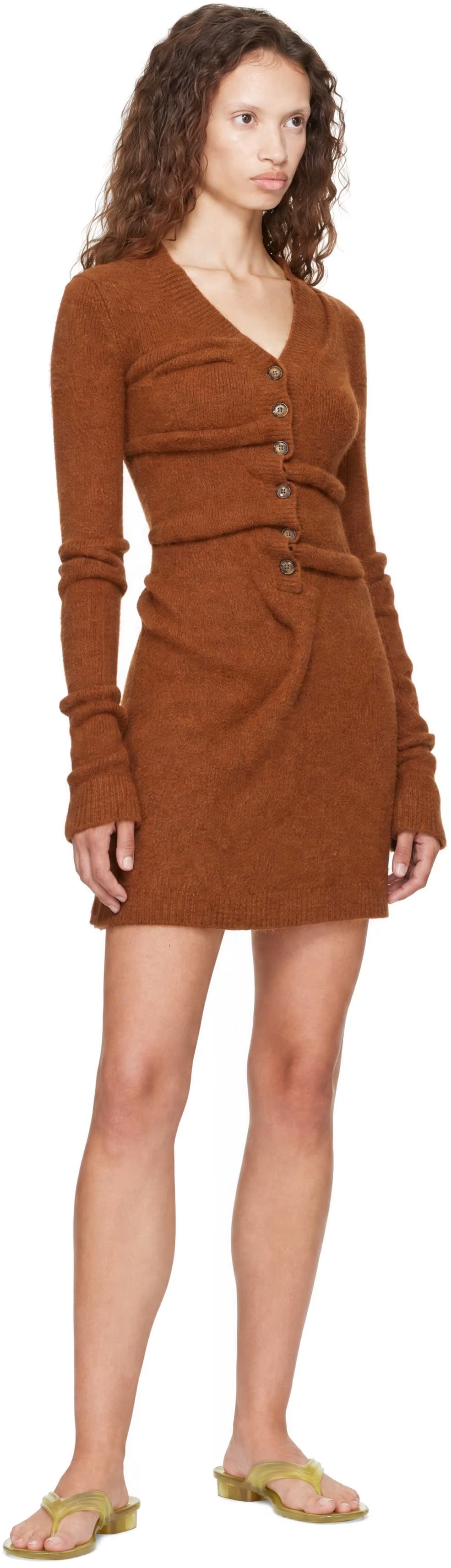 Tan Wrinkled Boiled Knit Cardigan Minidress by Diesel