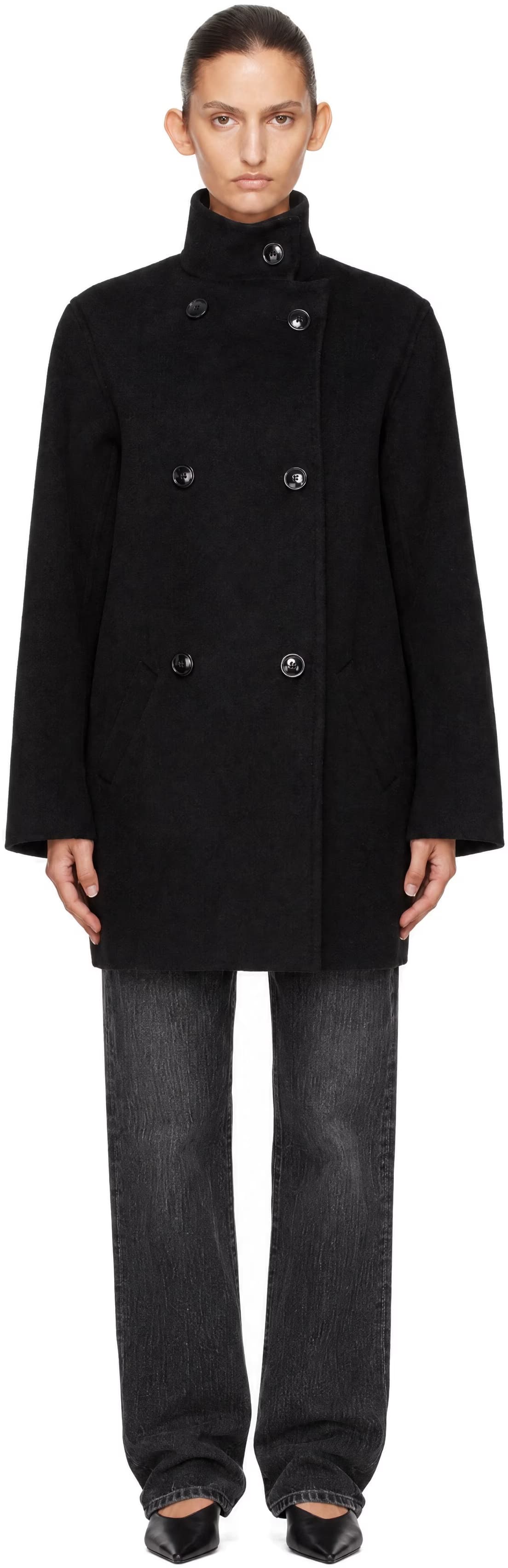 Black Olmo Wool Short Coat by Loulou de Saison