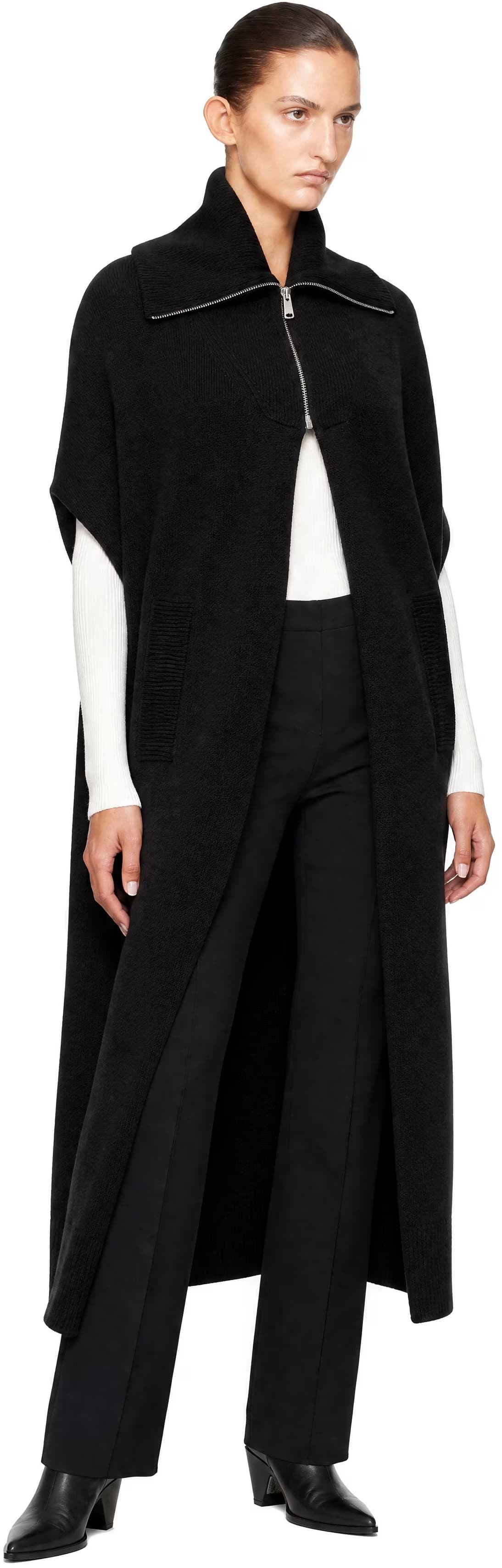 Black Knit Scarf Zip Cape 4