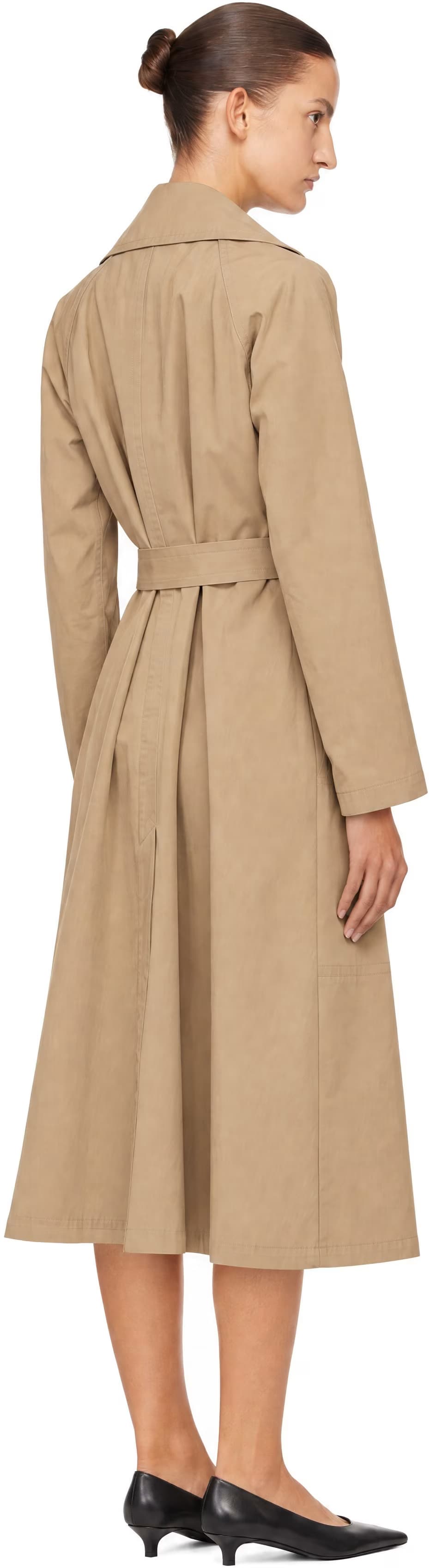 Beige Cotton Draped Funnel Neck Trench Coat 3