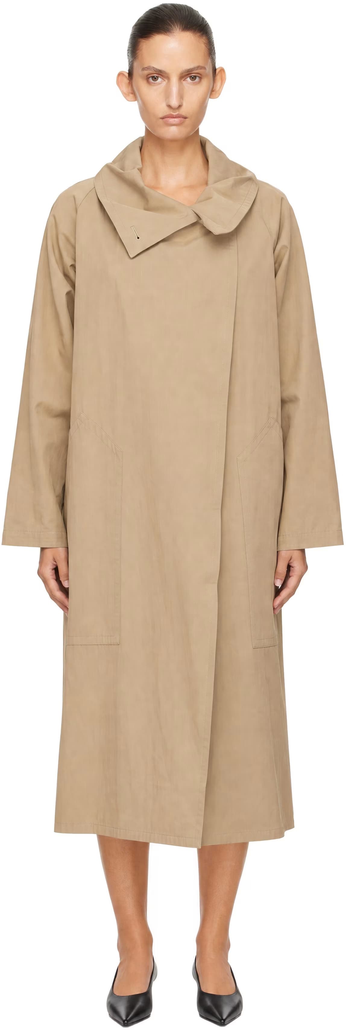 Beige Cotton Draped Funnel Neck Trench Coat by LE17SEPTEMBRE