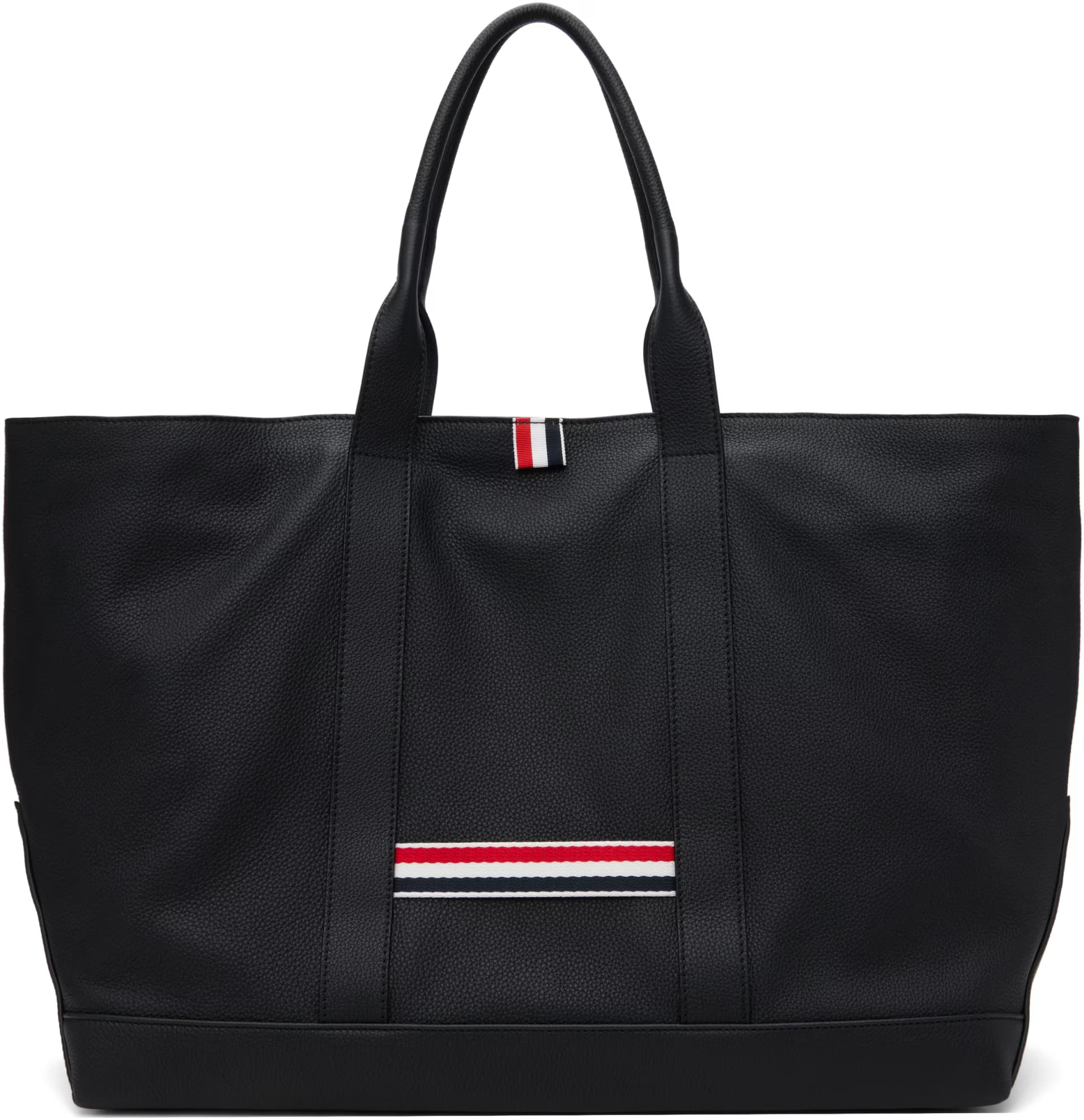 Black Soft Pebble Grain Leather Medium Tool Tote by Thom Browne