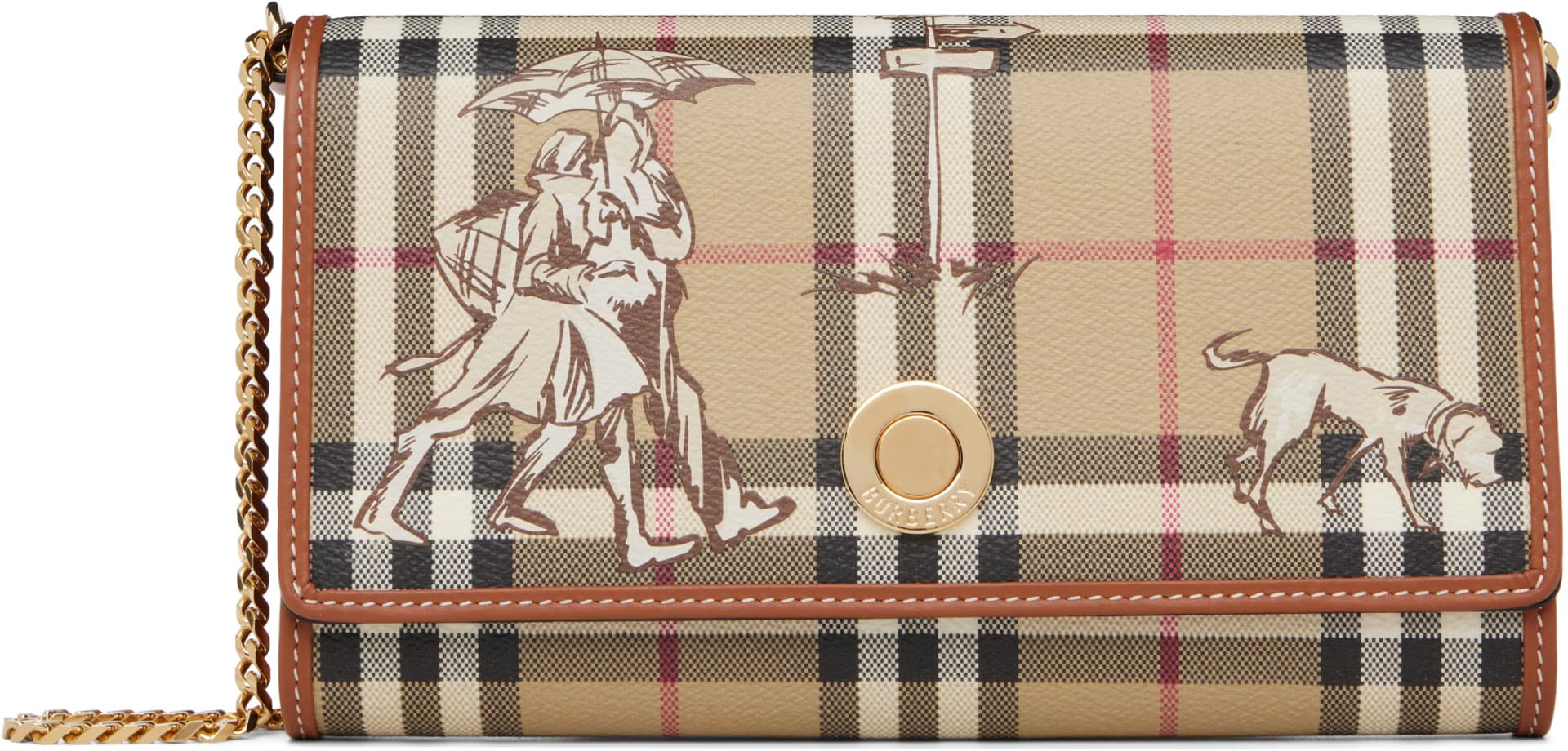 Beige Check Mates Chain Strap Wallet Bag by Burberry
