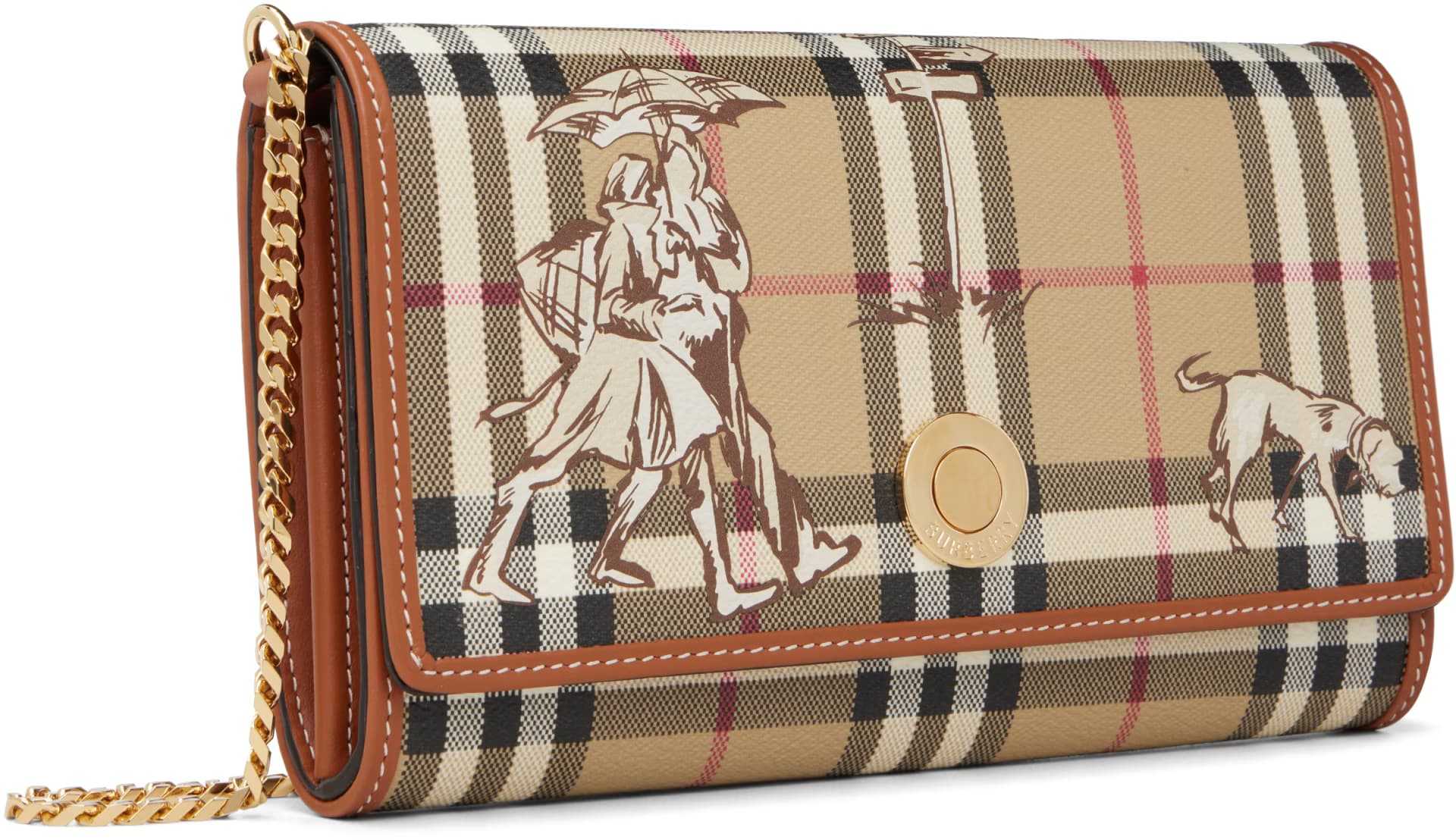 Beige Check Mates Chain Strap Wallet Bag 2