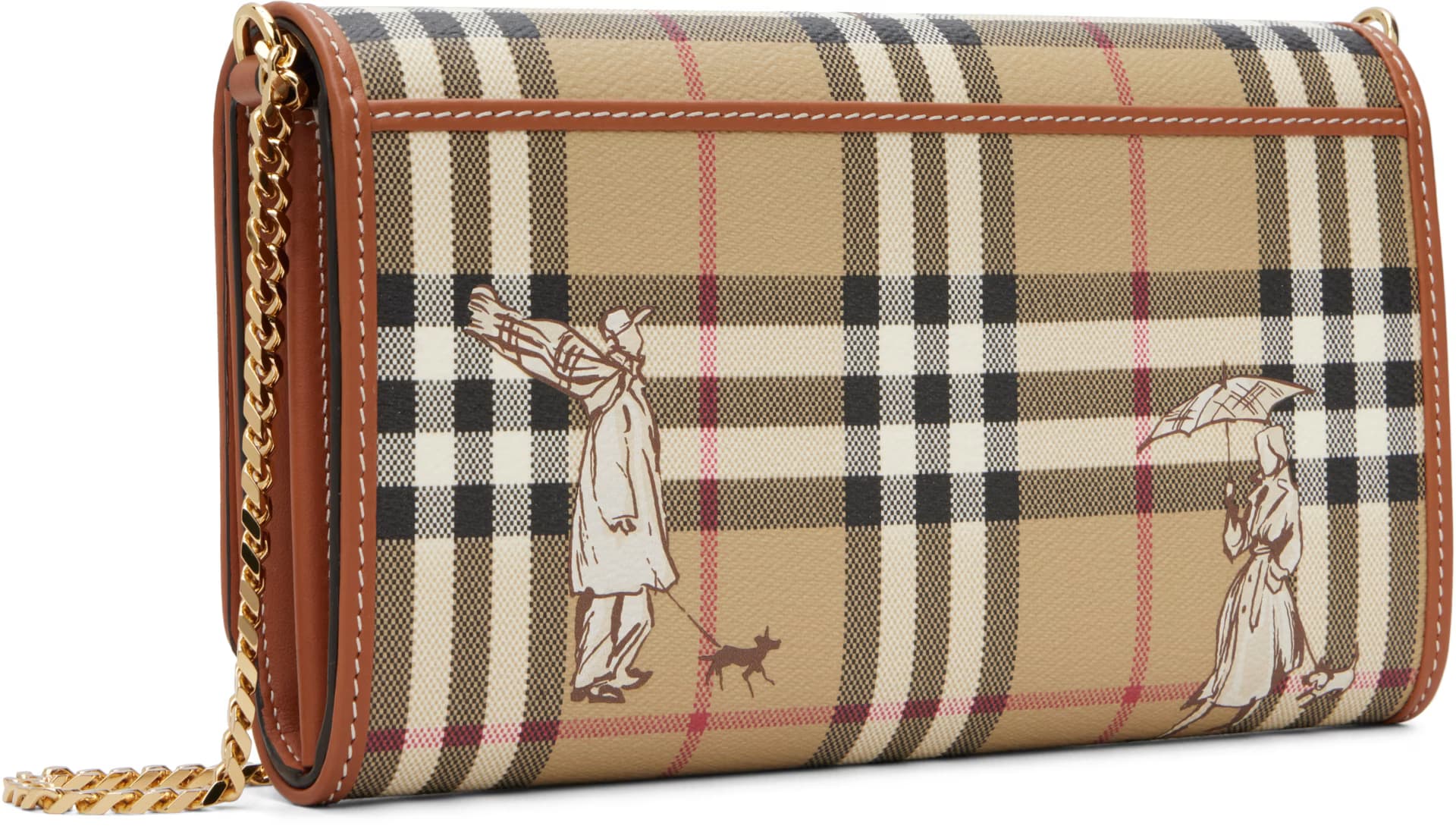 Beige Check Mates Chain Strap Wallet Bag 3