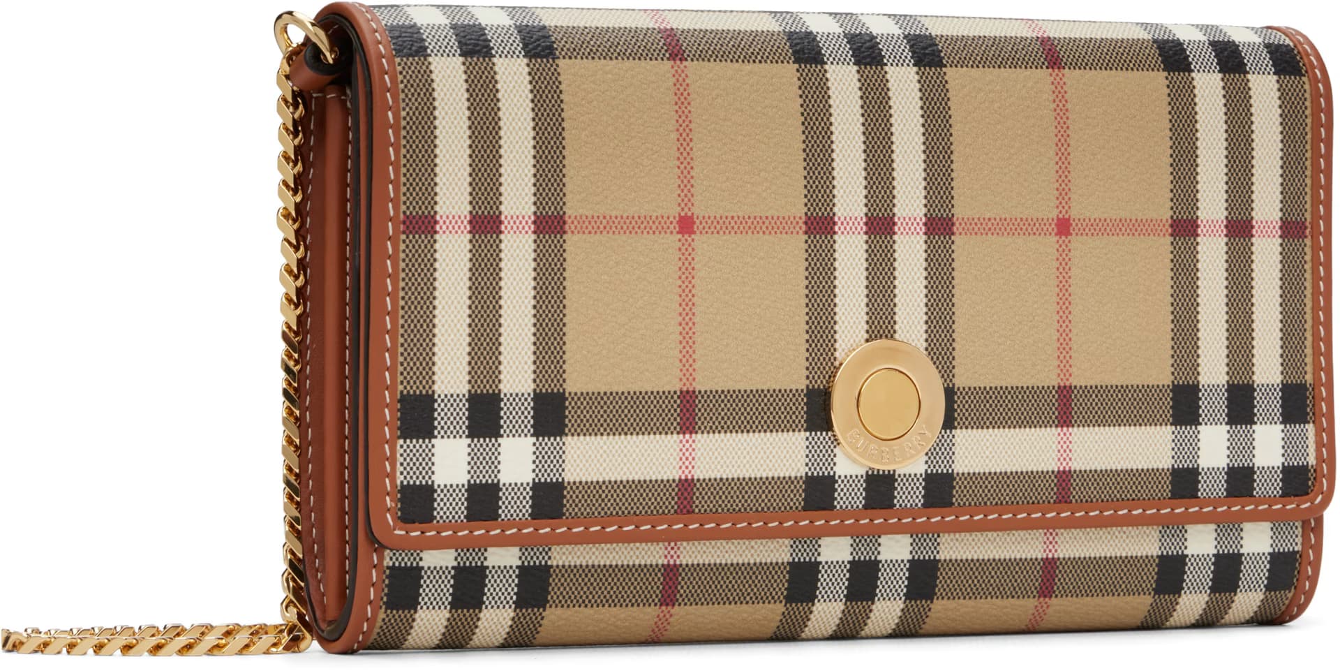 Beige Check Chain Strap Wallet Bag 2