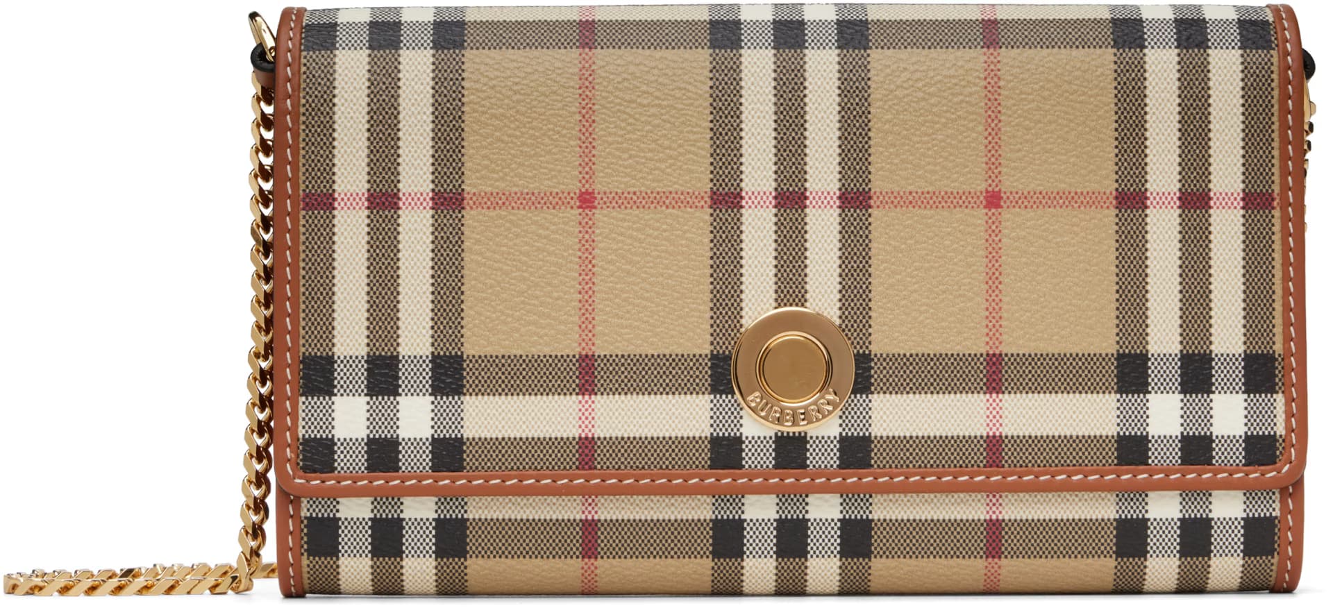 Beige Check Chain Strap Wallet Bag by Burberry