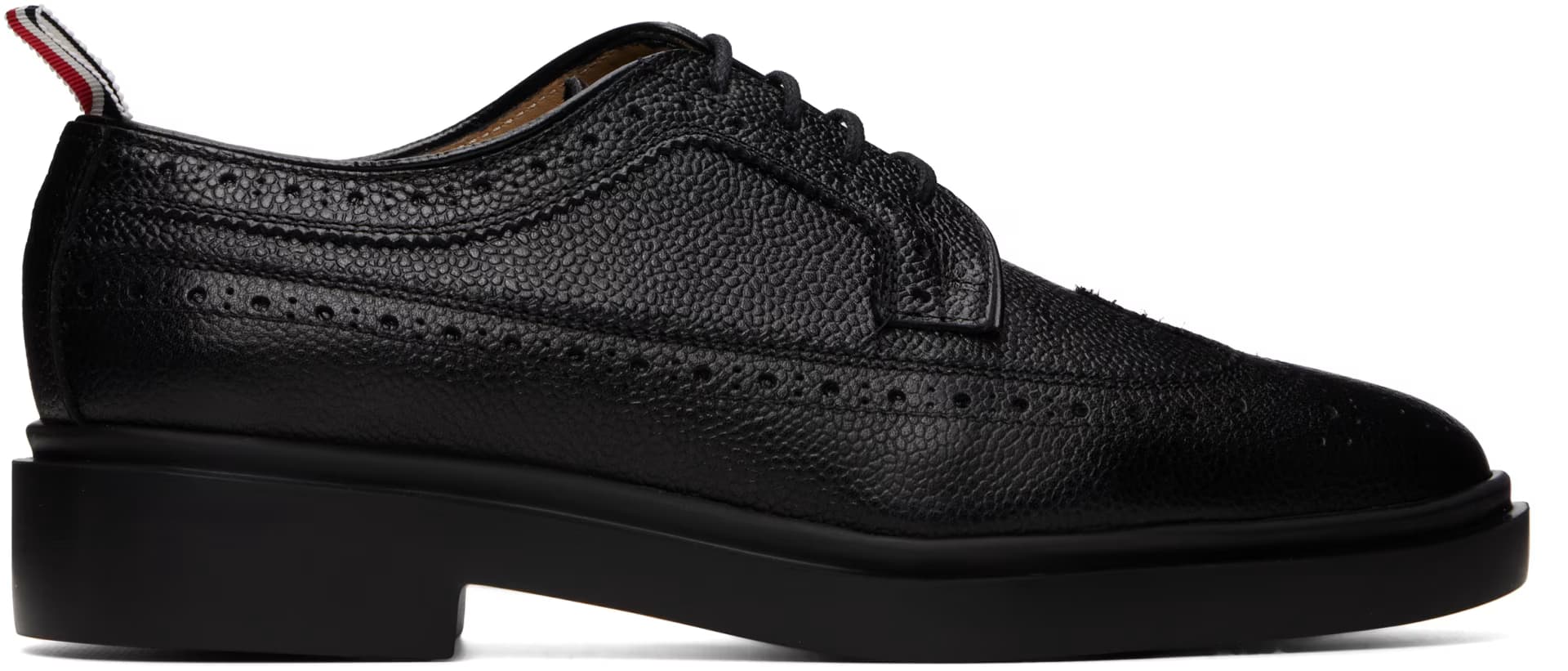 Black Pebble Grain Lightweight Classic Longwing Brogues by Thom Browne
