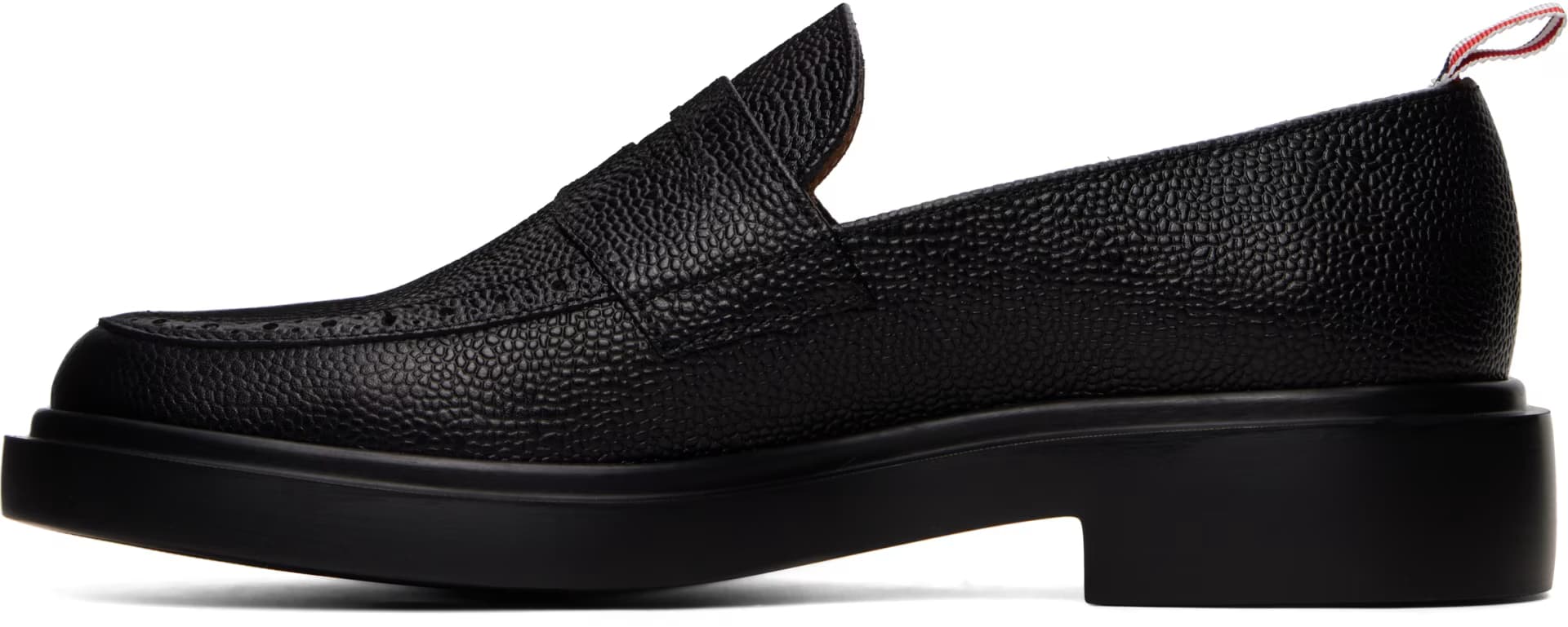 Black Pebble Grain Rubber Sole Penny Loafers 3