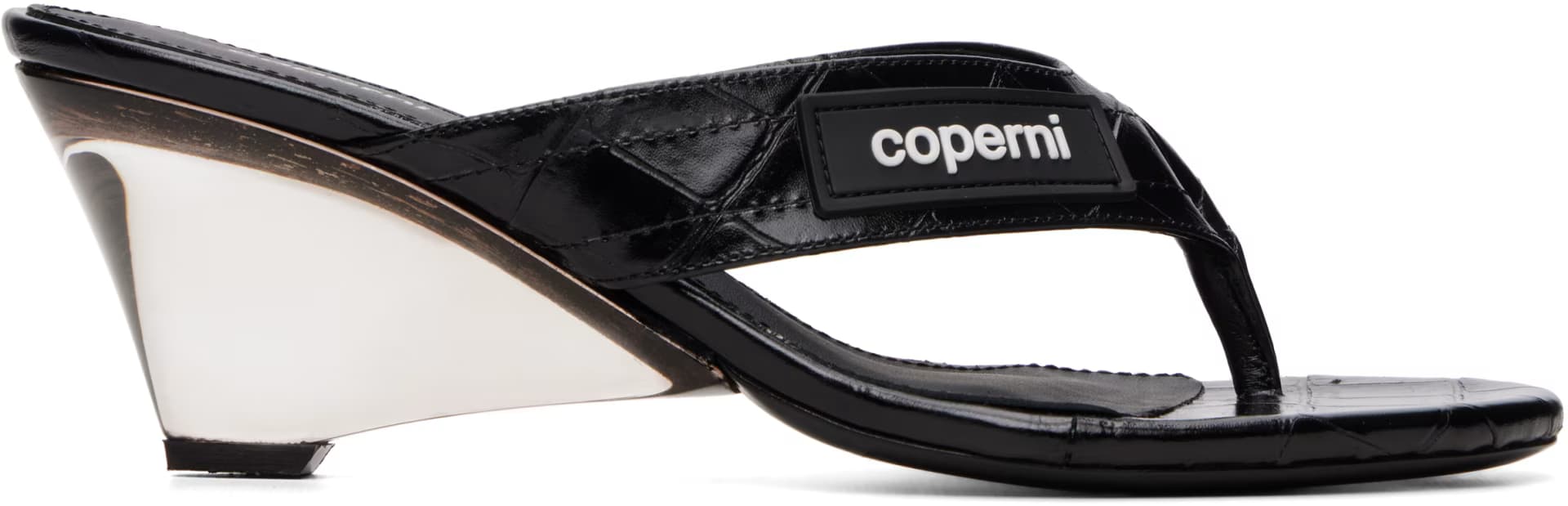 Black Croco Lift Flip Flops Heeled Sandals by Coperni