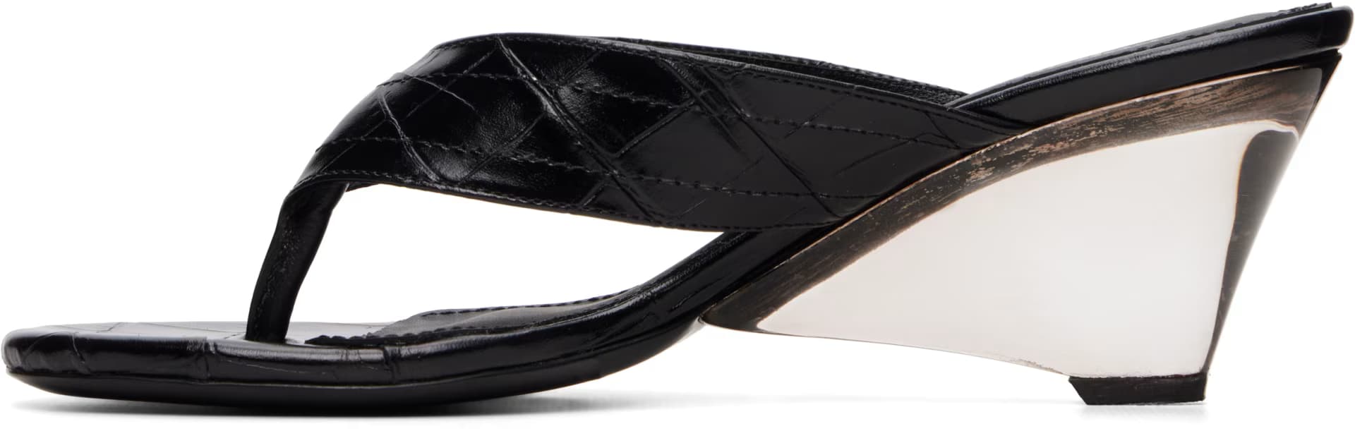Black Croco Lift Flip Flops Heeled Sandals 3