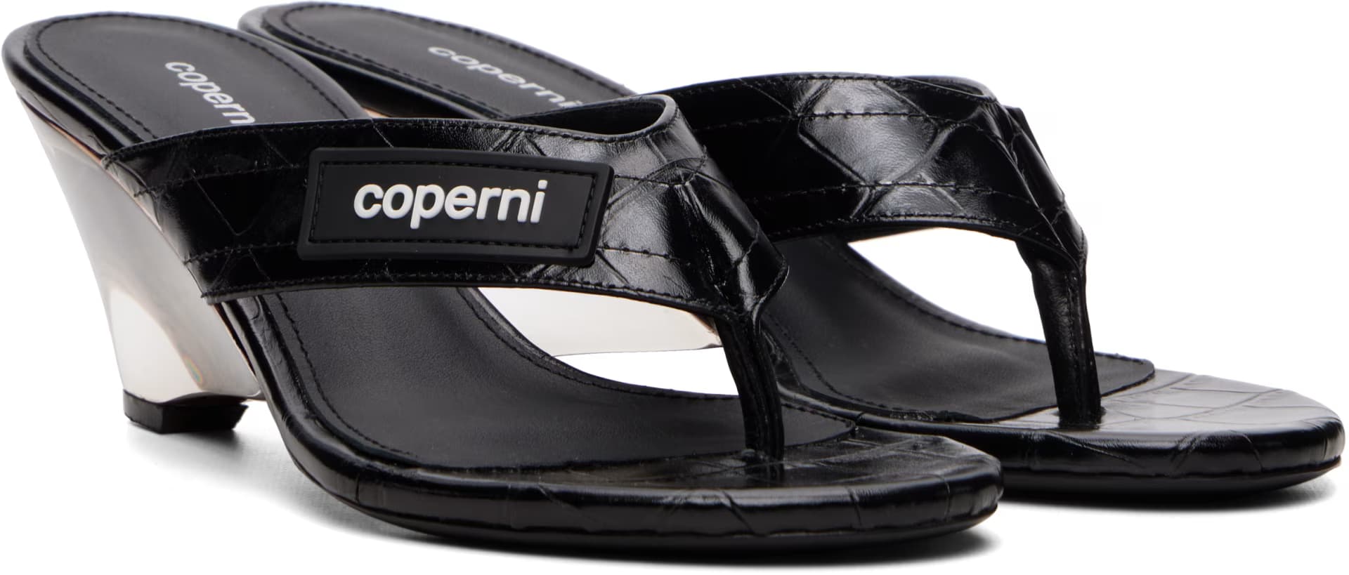 Black Croco Lift Flip Flops Heeled Sandals 4