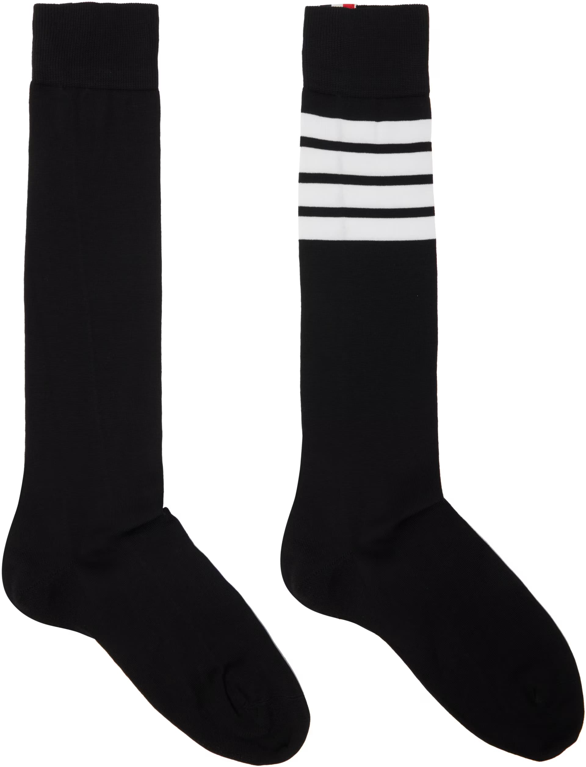 Black Lightweight Cotton 4-Bar Over The Calf Socks by Thom Browne