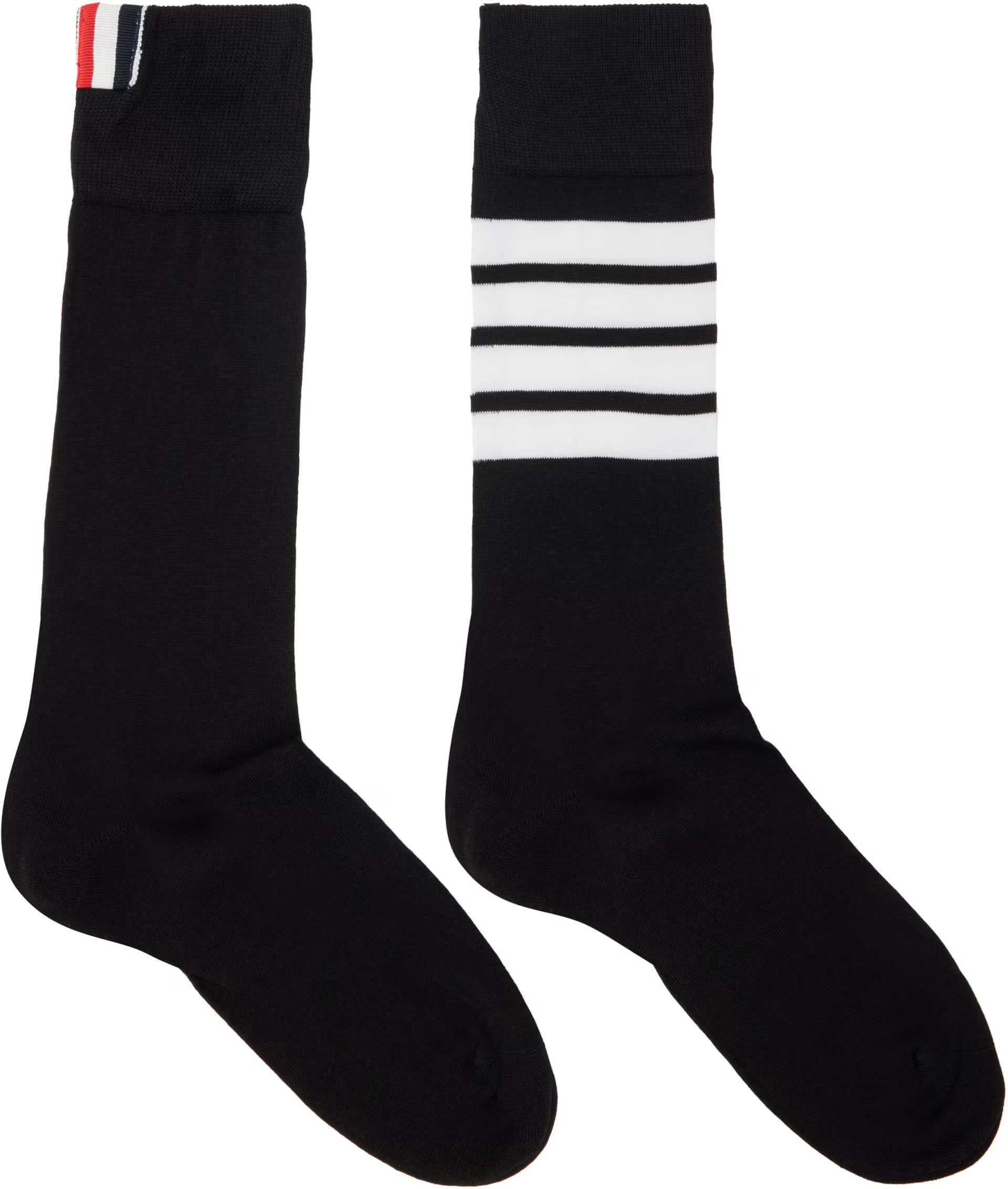 Black Cotton 4-Bar Mid Calf Socks by Thom Browne