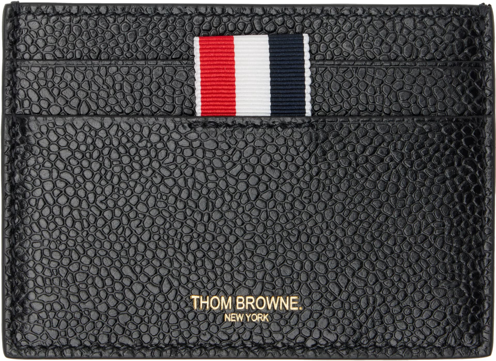 Black Pebble Grain Double Sided Card Holder by Thom Browne