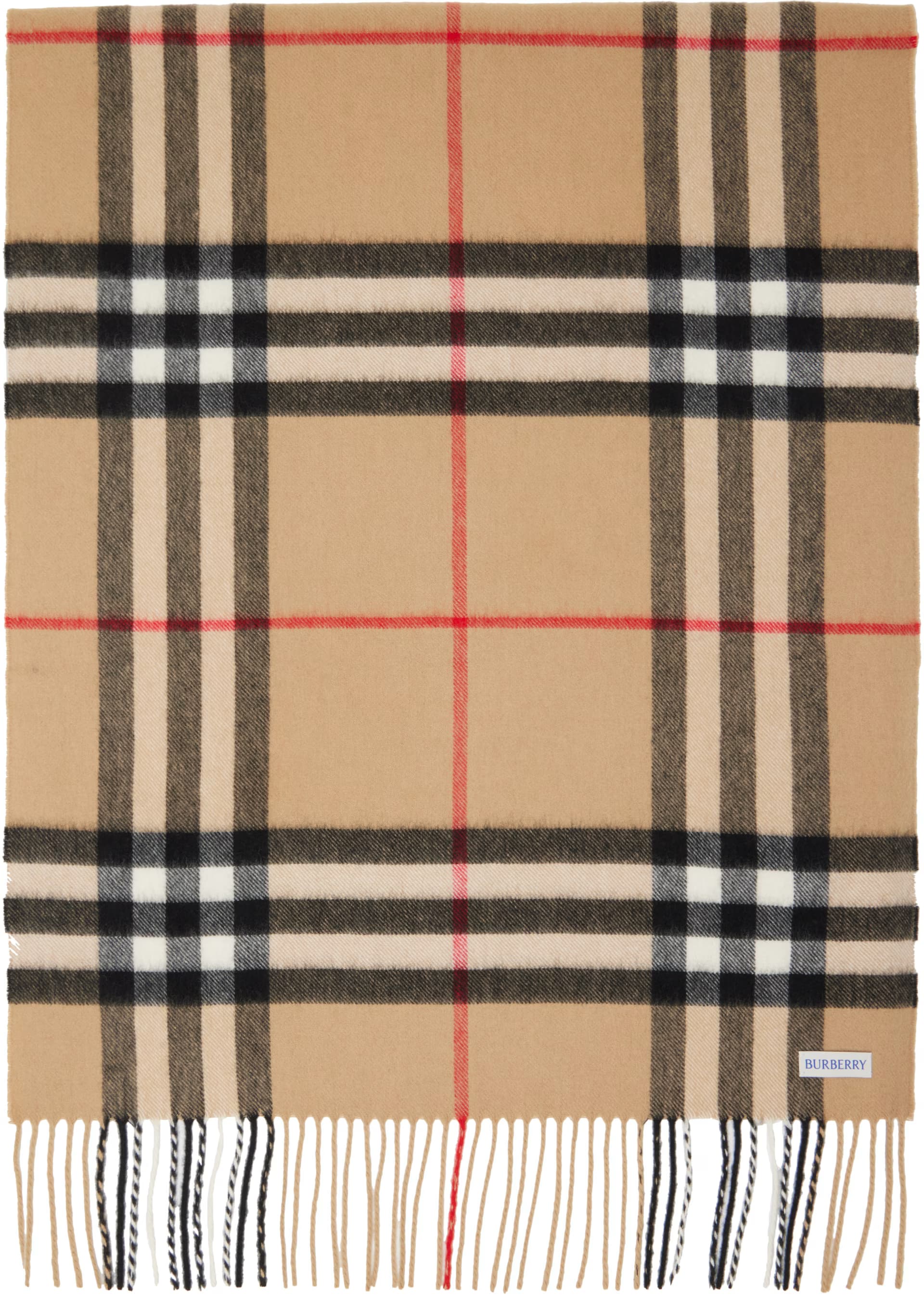 Beige Wide Check Cashmere Scarf by Burberry