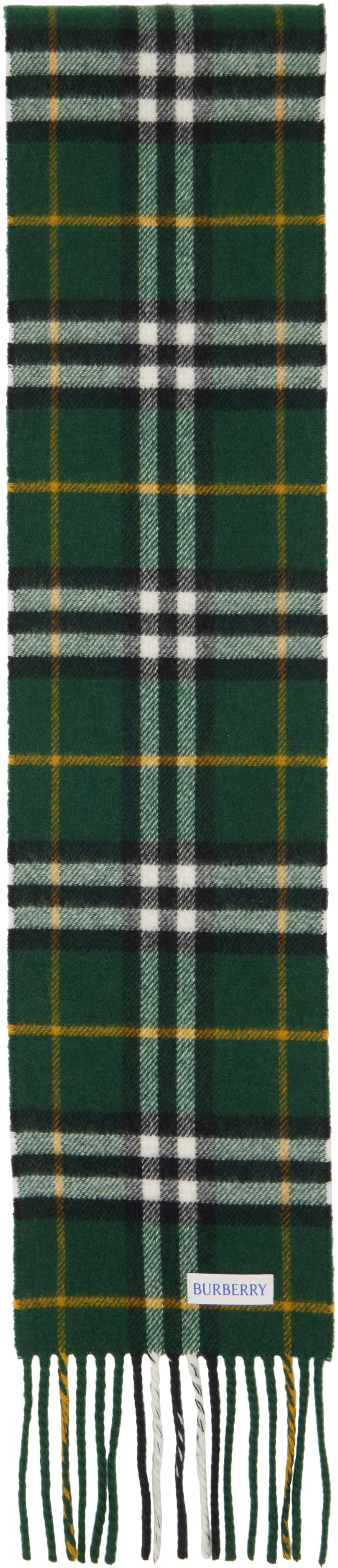 Green Narrow Check Cashmere Scarf by Burberry