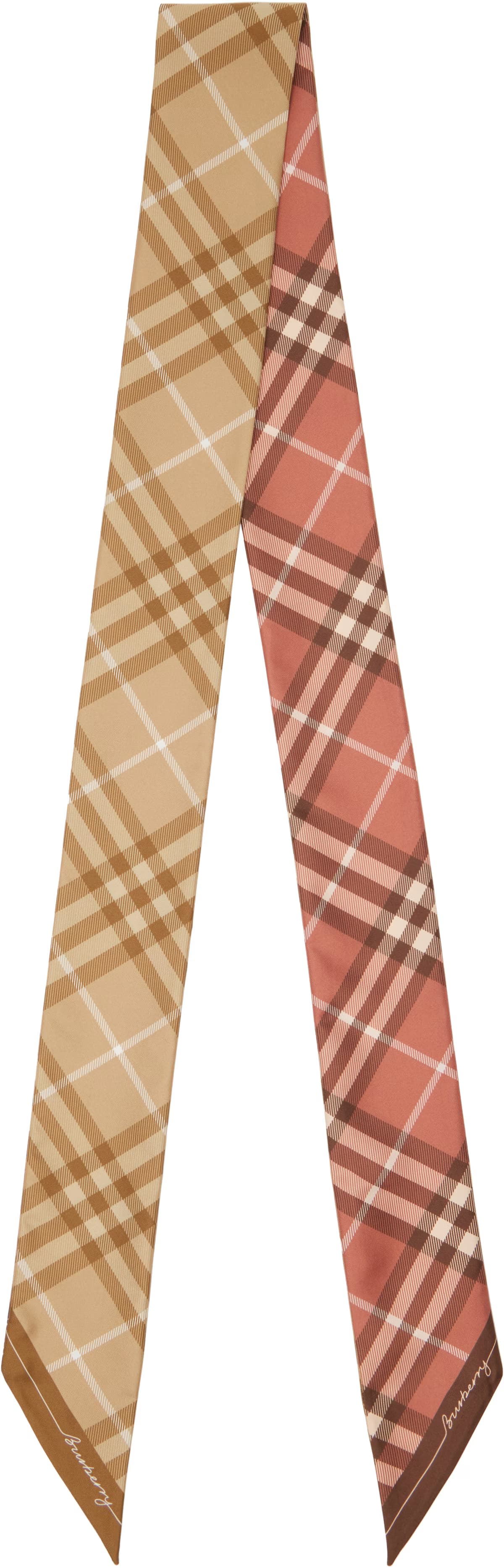 Beige & Orange Skinny Contrast Check Silk Scarf by Burberry
