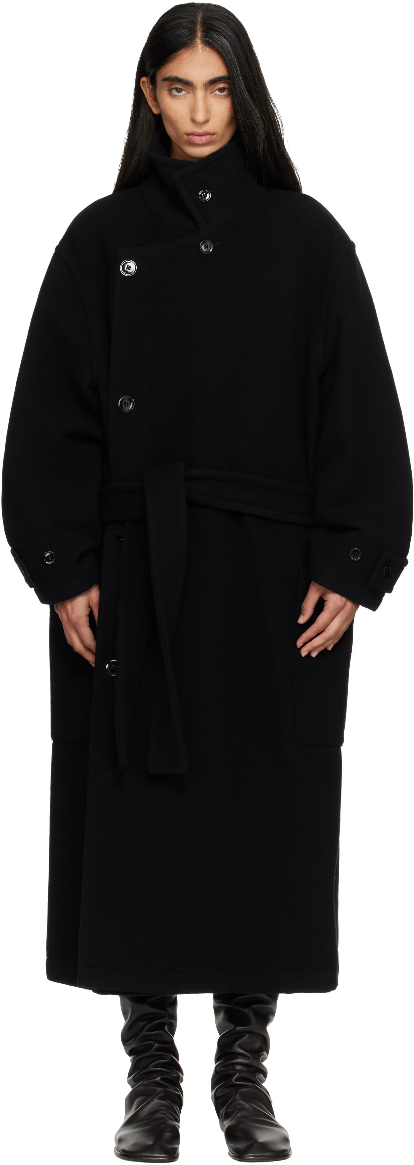 Black Wrap Coat by Lemaire