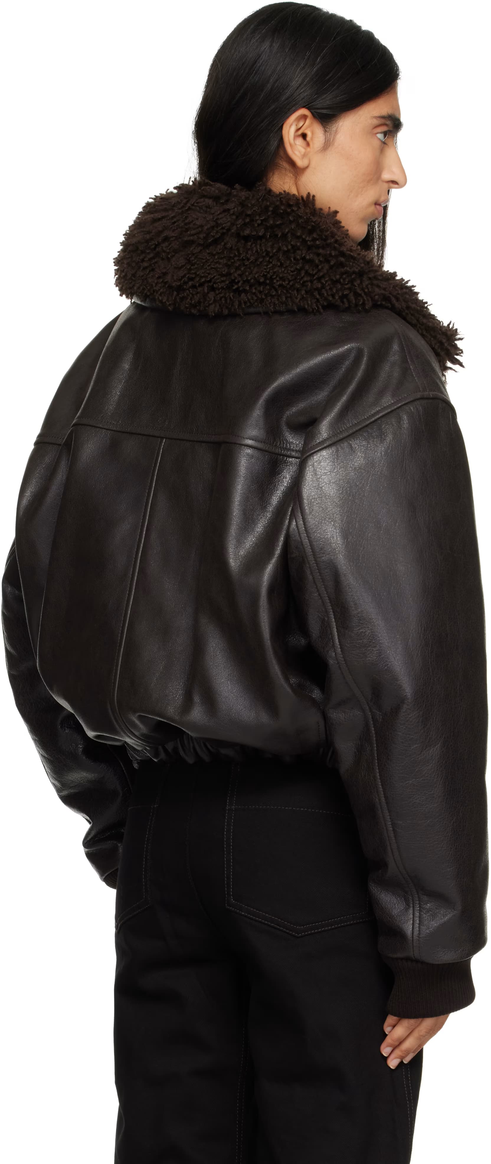 Brown Leather Pilot Blouson Jacket by Lemaire