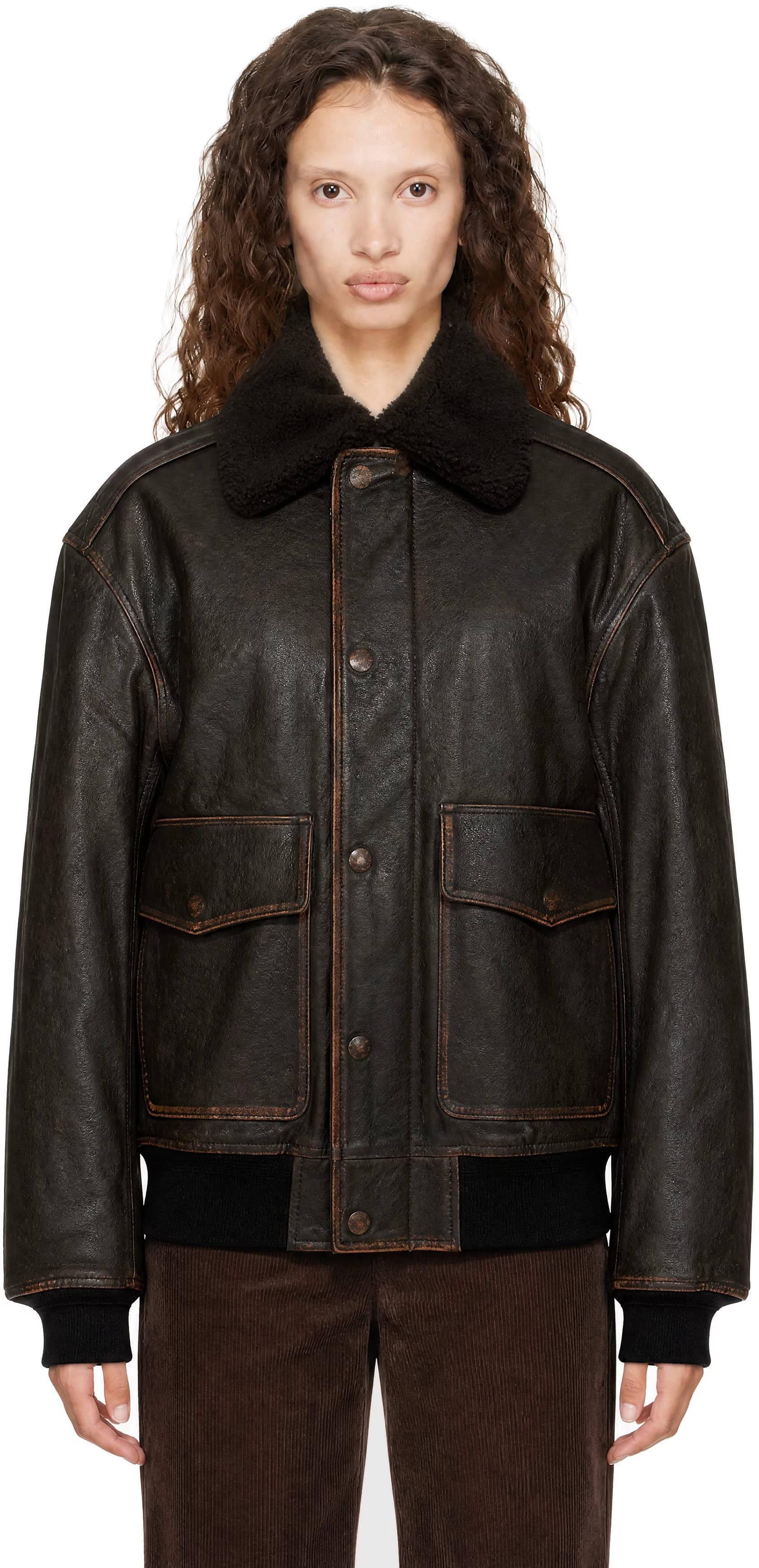 Black Detachable A-2 Blouson Leather Jacket by Dunst
