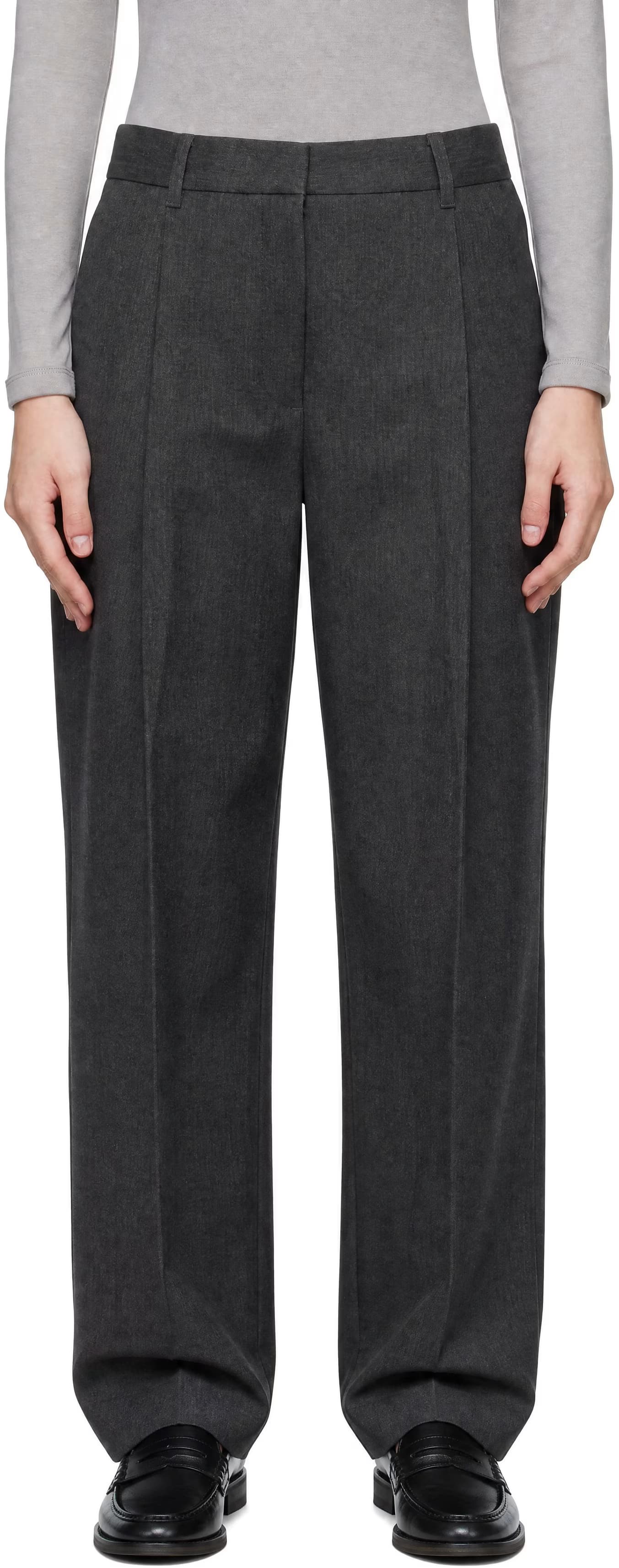 Gray Pleated Semi-Wide Trousers by Dunst