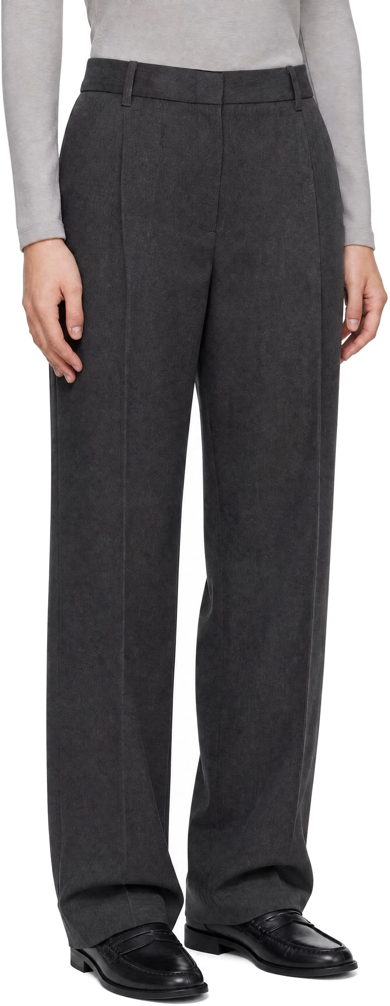 Gray Pleated Semi-Wide Trousers 2