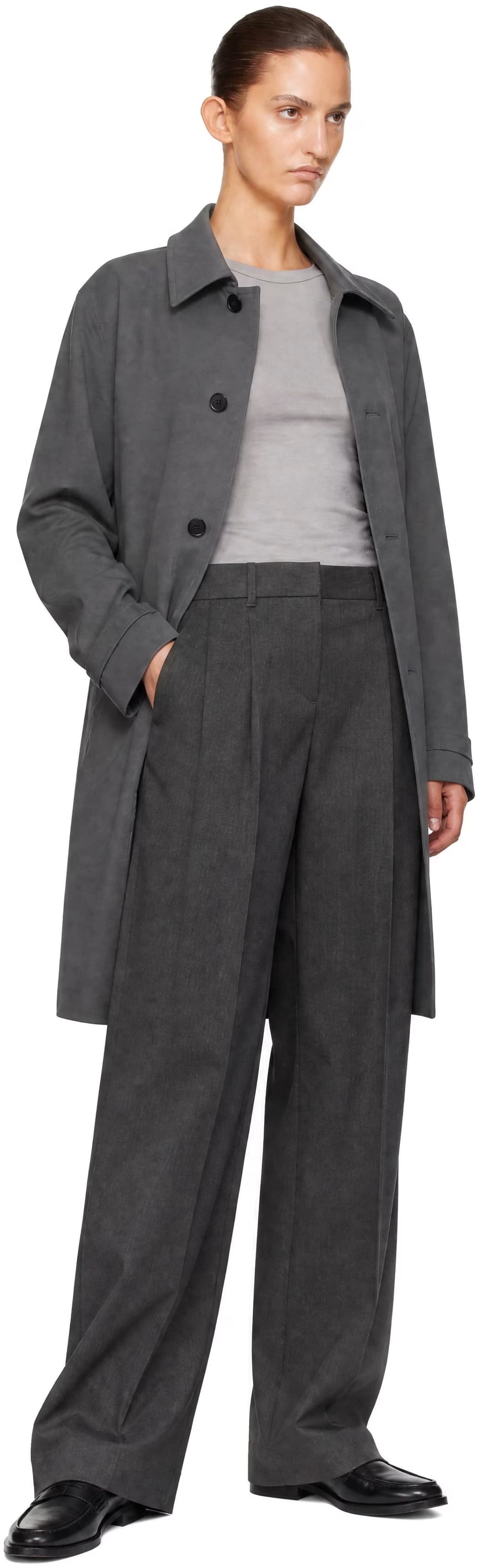 Gray Pleated Semi-Wide Trousers 4