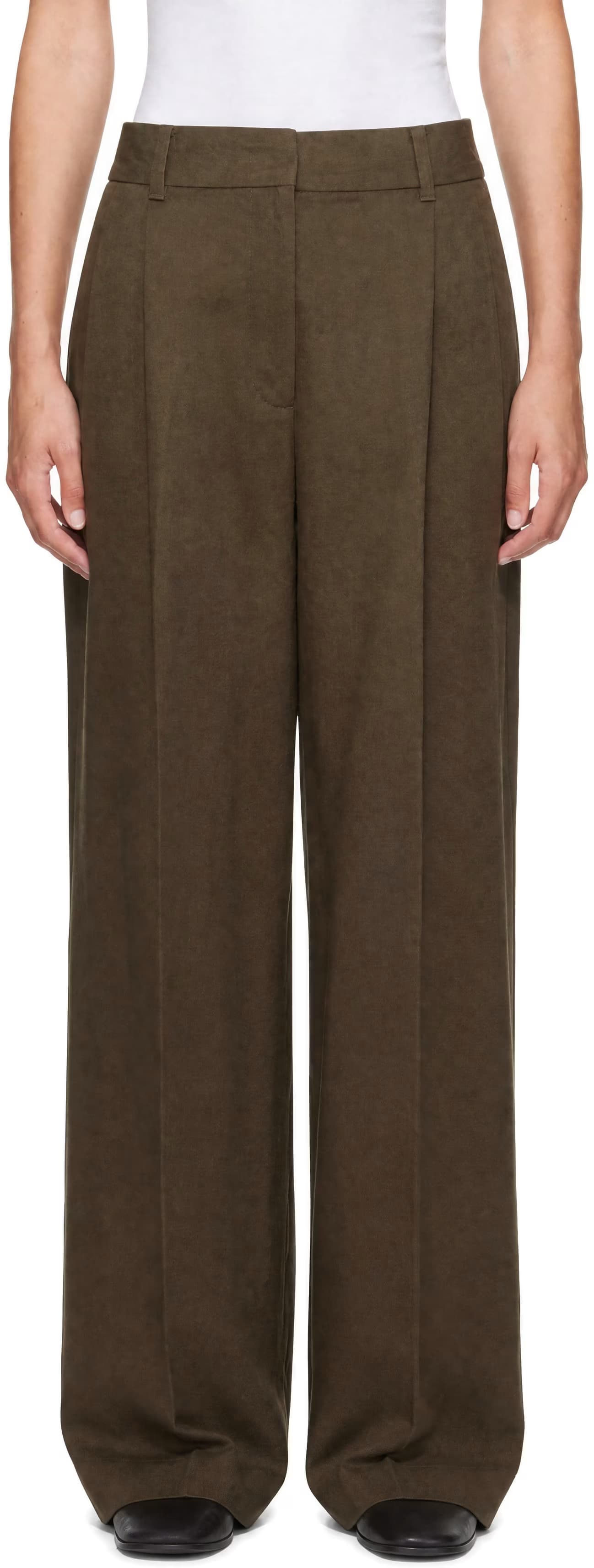 Green Double Pleated Wide Chino Trousers by Dunst