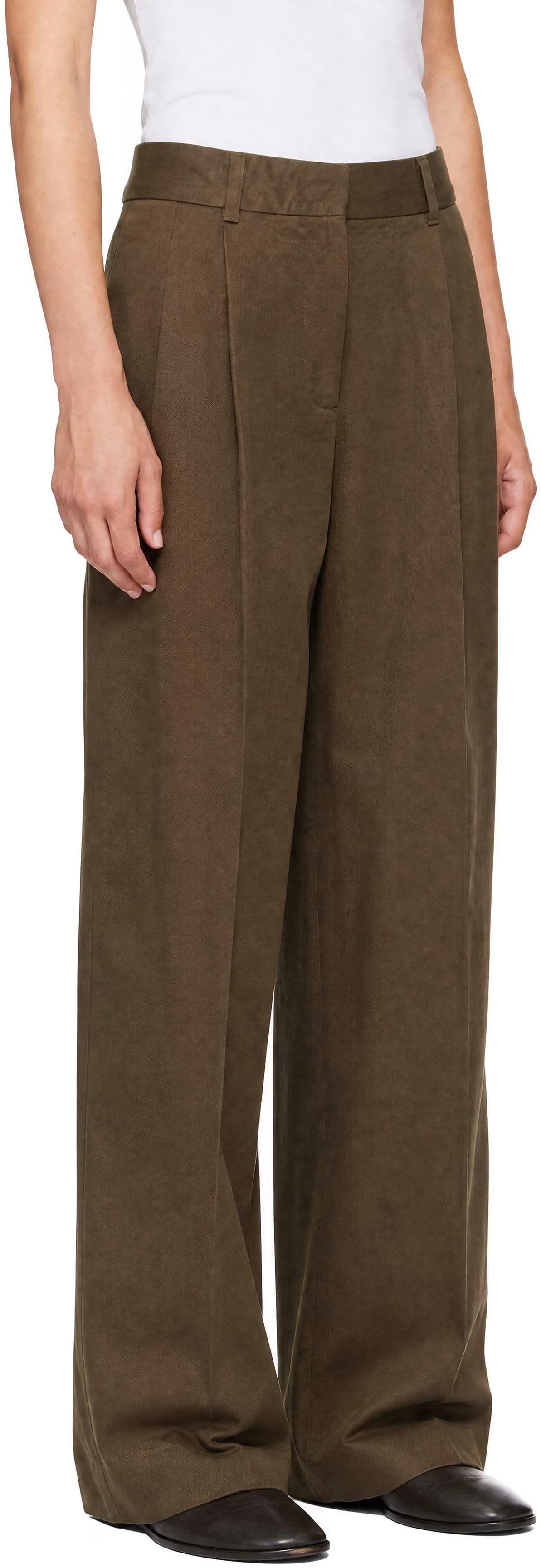 Green Double Pleated Wide Chino Trousers 2