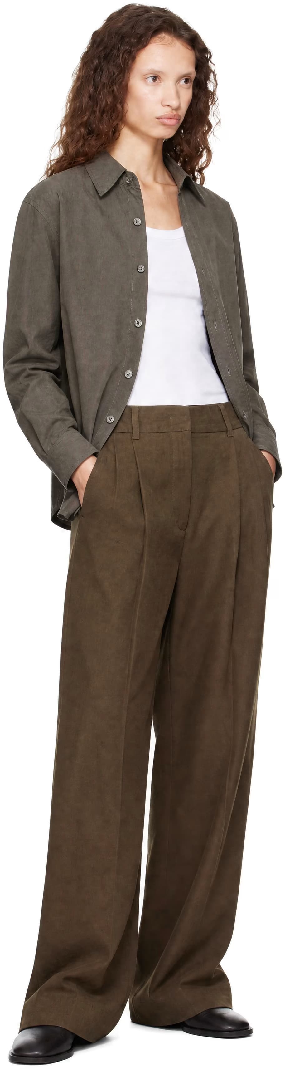 Green Double Pleated Wide Chino Trousers 4