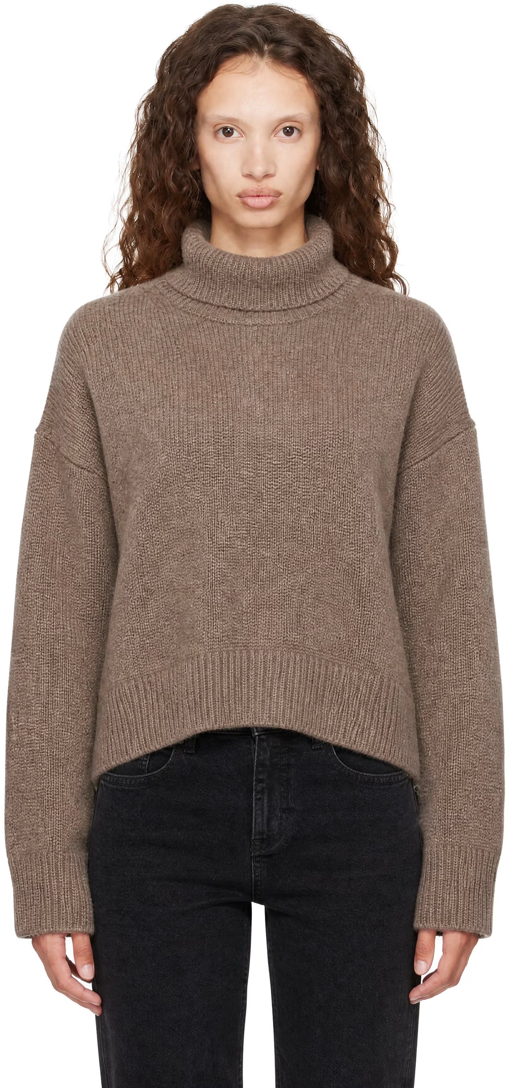 Taupe JONAH Dense Cashmere Turtleneck Sweater by Loulou de Saison