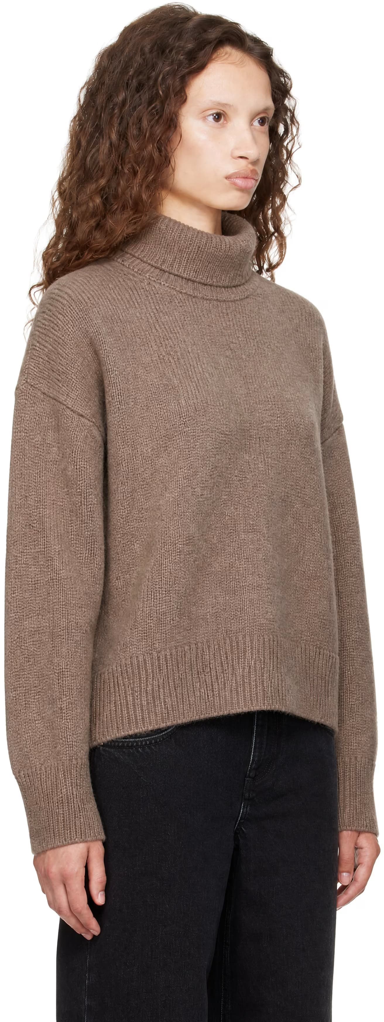 Taupe JONAH Dense Cashmere Turtleneck Sweater by Loulou de Saison