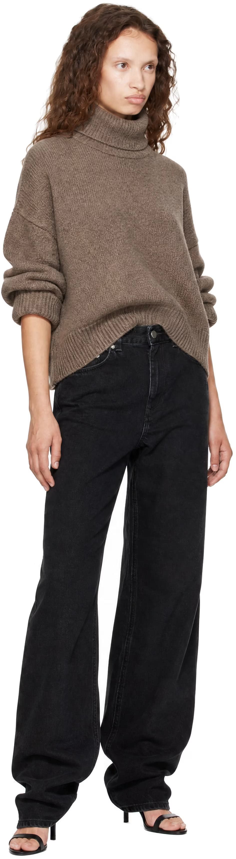 Taupe JONAH Dense Cashmere Turtleneck Sweater by Loulou de Saison