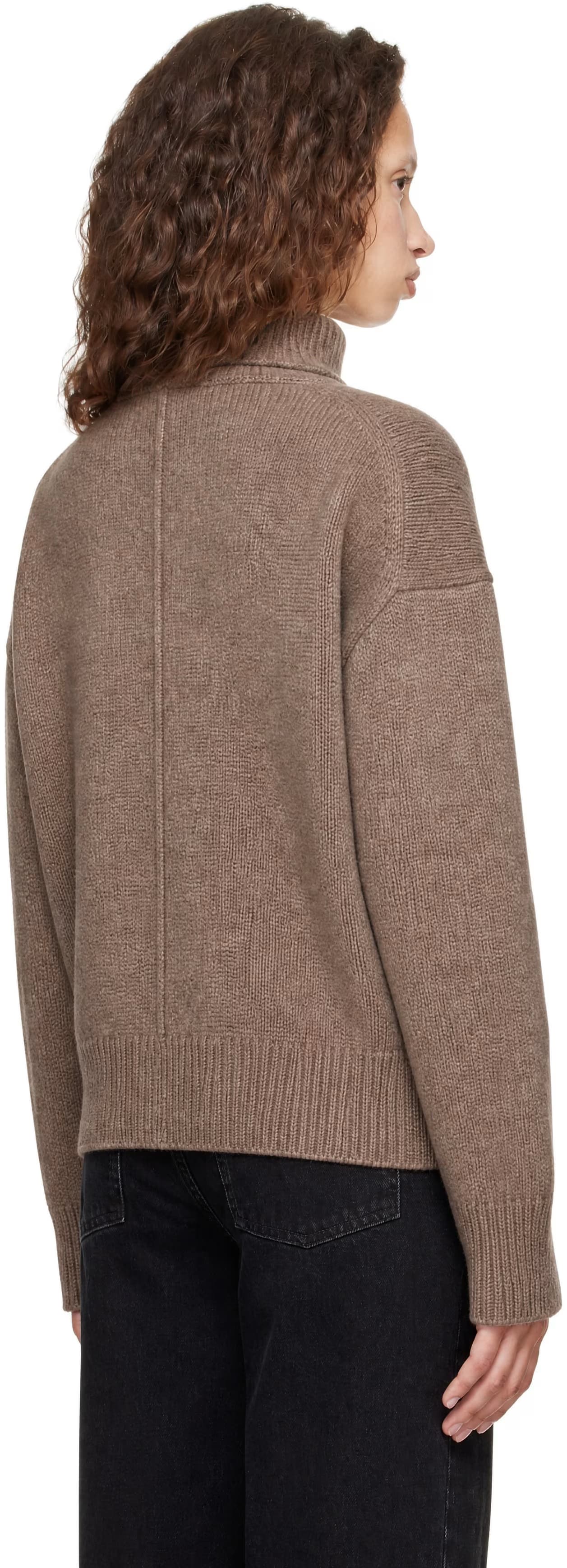 Taupe JONAH Dense Cashmere Turtleneck Sweater by Loulou de Saison
