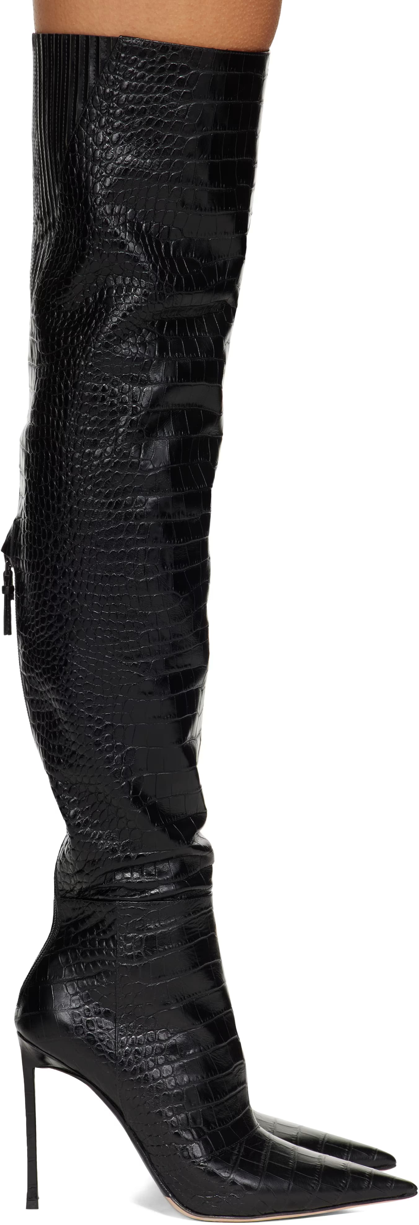 Black Shiny Stamped Crocodile Leather Vertigo Thigh High Boots by TOM FORD