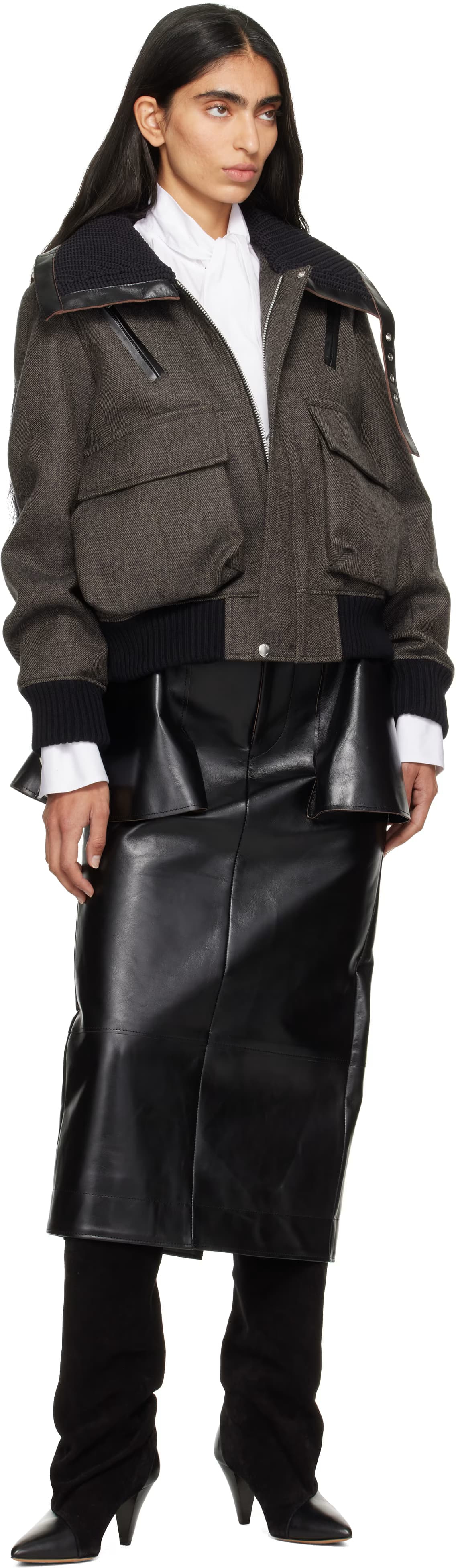 Brown & Khaki Herringbone Puffer Blouson Jacket by sacai