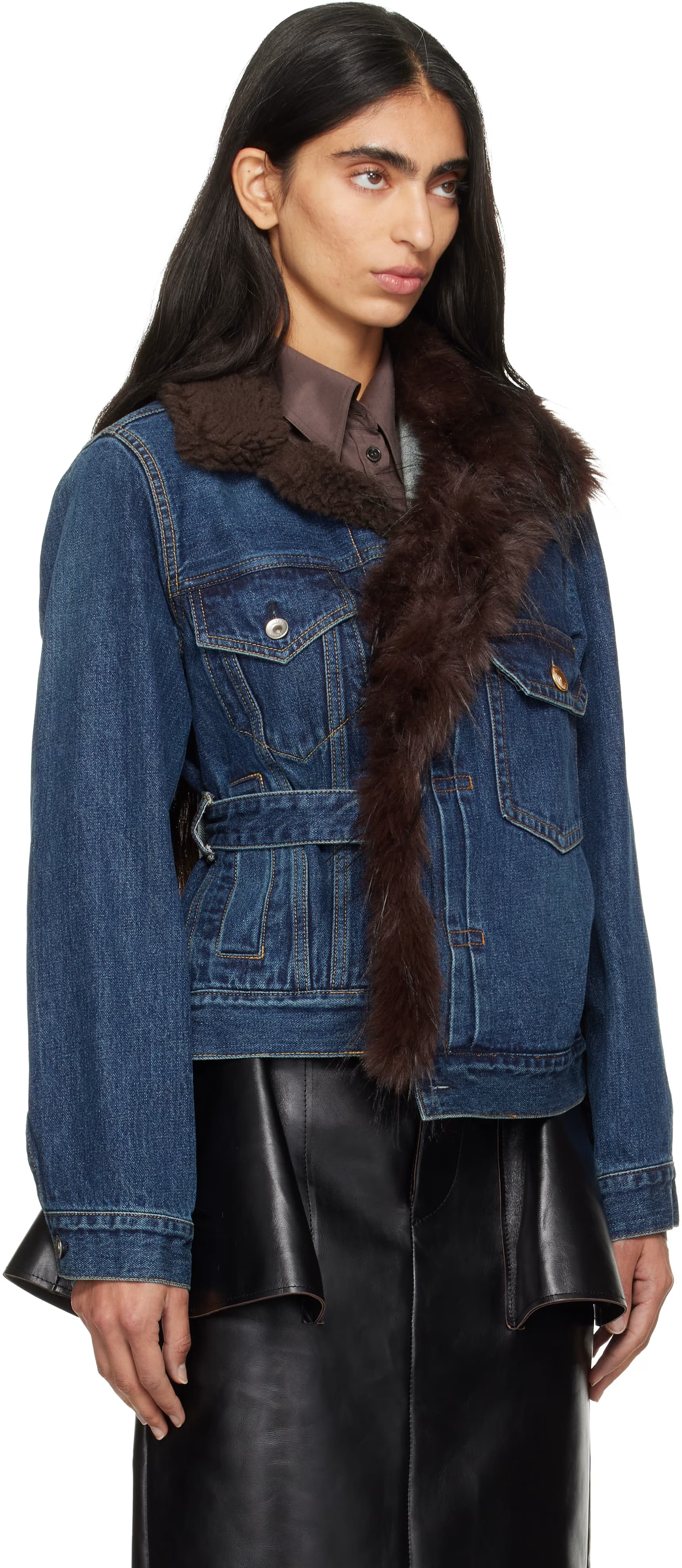 Blue Faux-Fur Denim Jacket by sacai