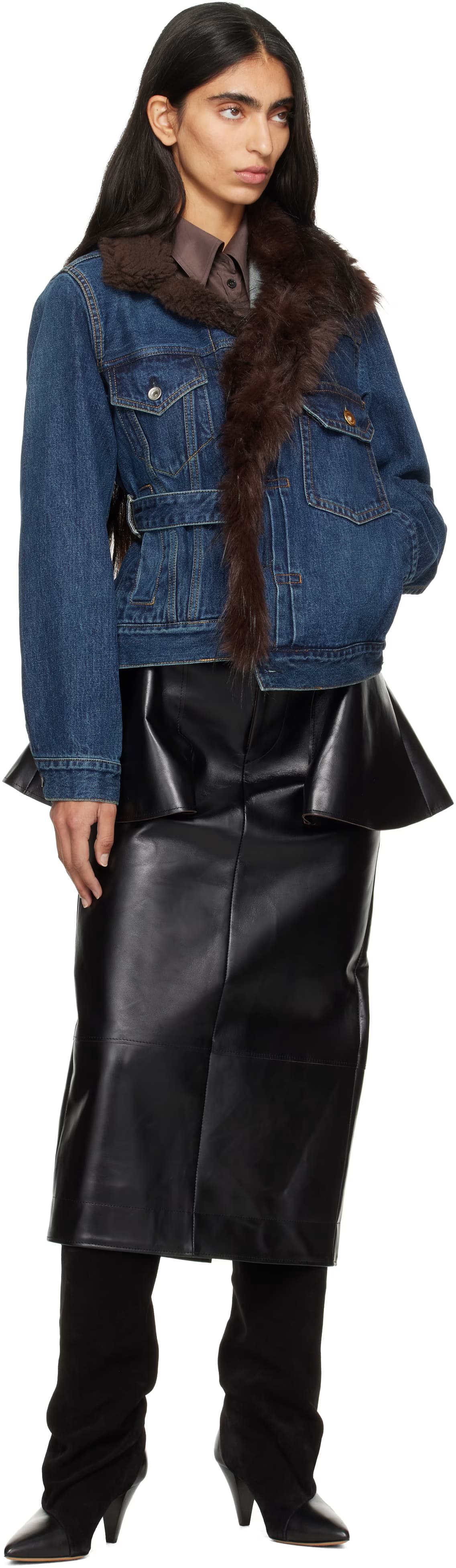 Blue Faux-Fur Denim Jacket by sacai