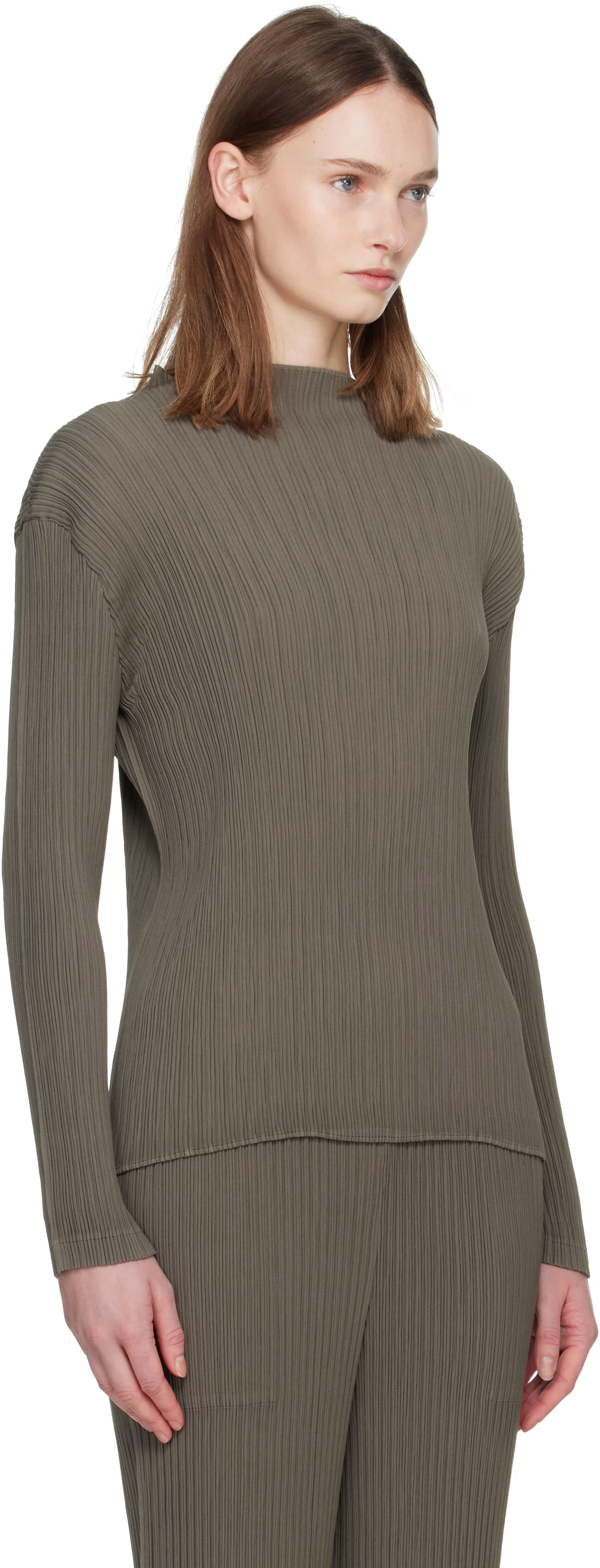 Taupe Hatching Pleats Top 2