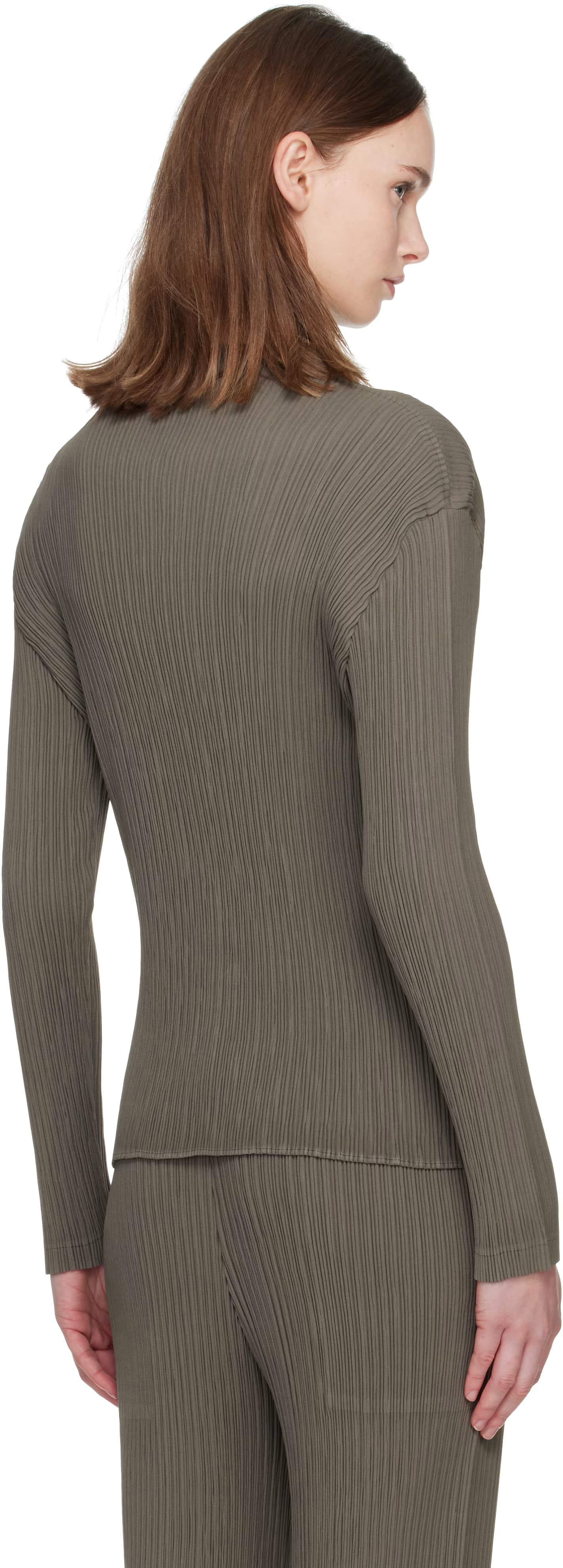 Taupe Hatching Pleats Top 3