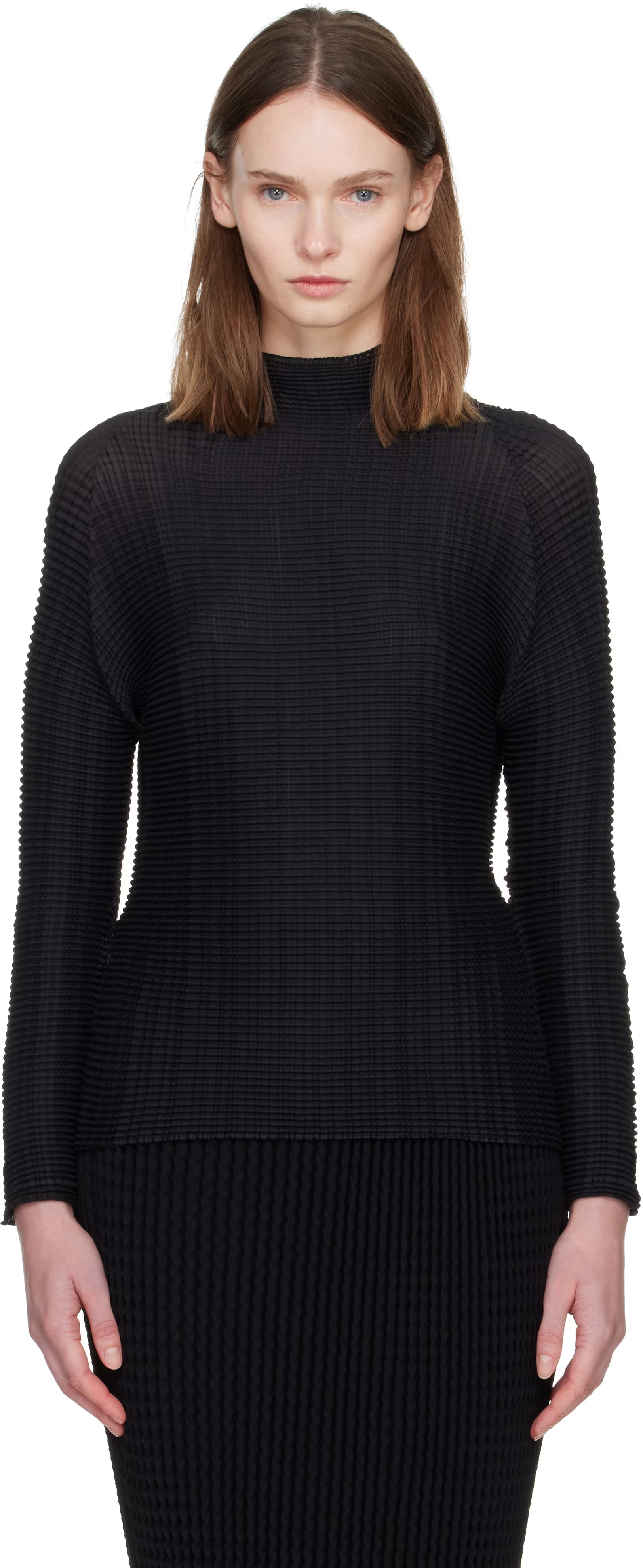 Black Wooly Pleats Top by ISSEY MIYAKE