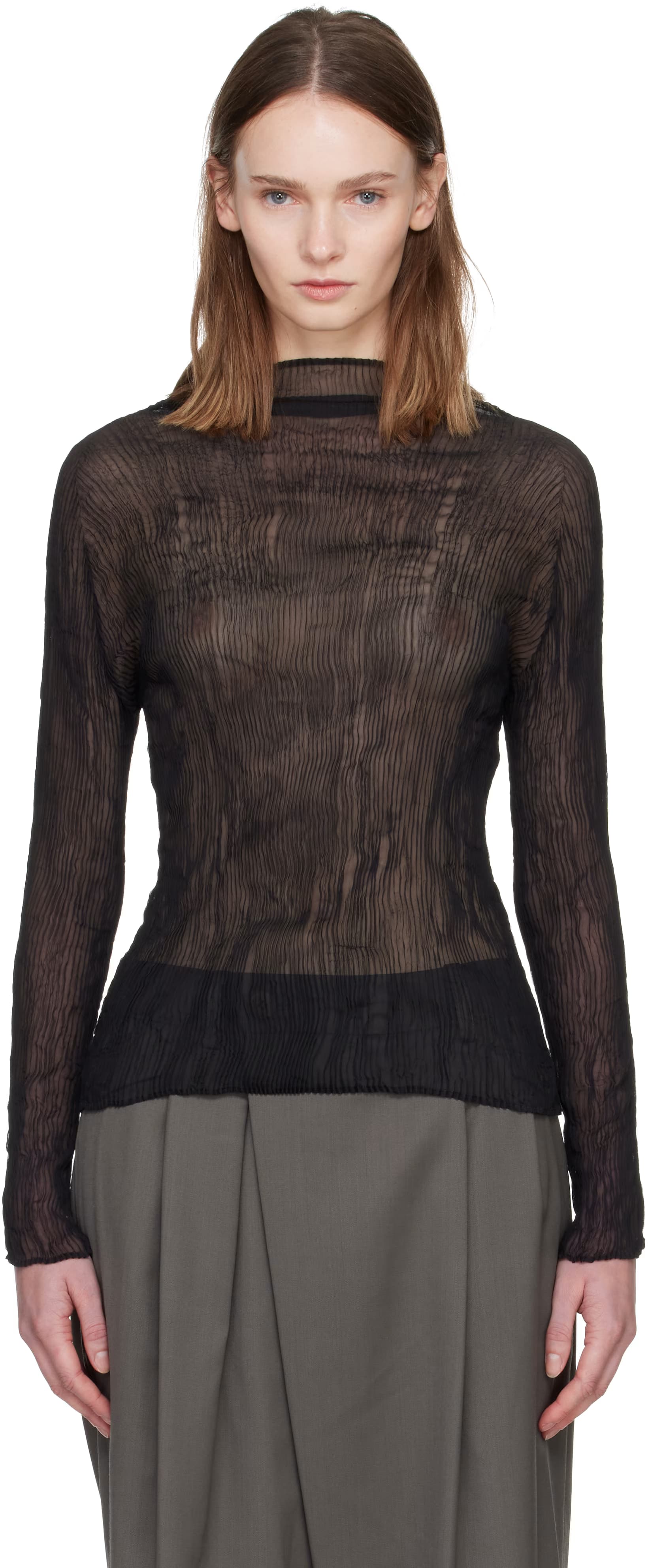 Black Chiffon Twist Top by ISSEY MIYAKE