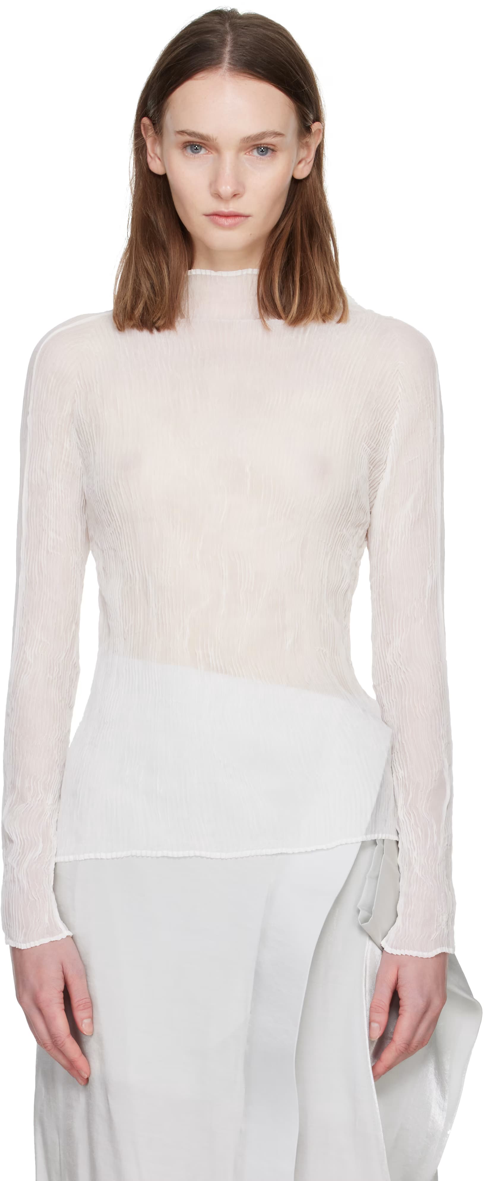 White Chiffon Twist Top by ISSEY MIYAKE